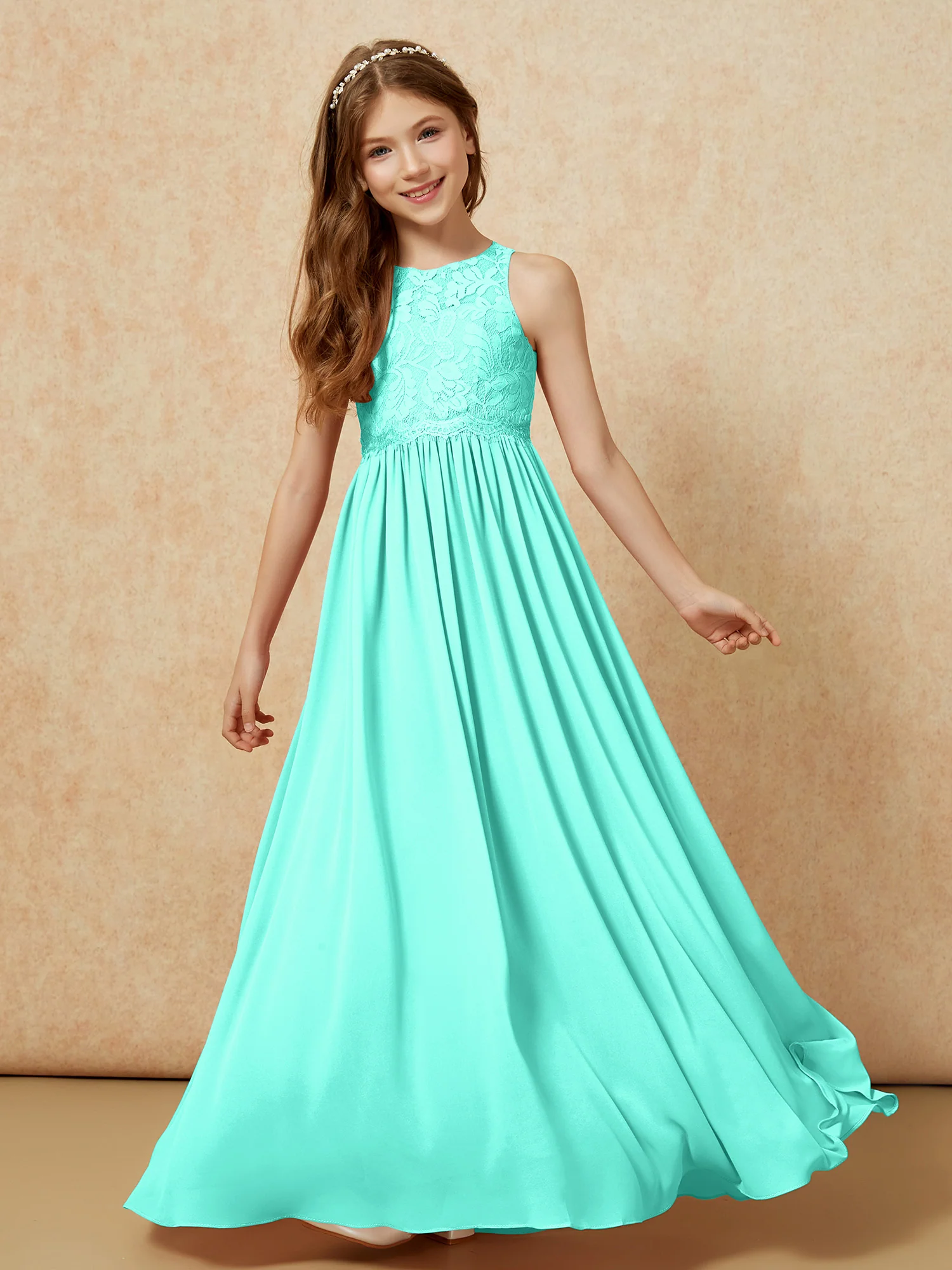 Sleeveless Lace Chiffon A-line Junior Bridesmaid Dress Spa - Image 4