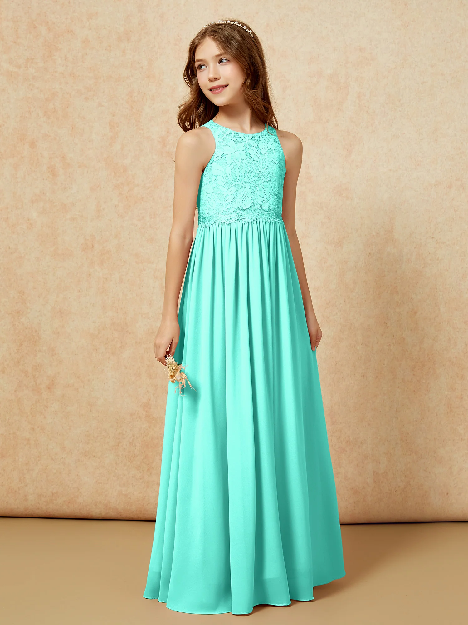 Sleeveless Lace Chiffon A-line Junior Bridesmaid Dress Spa - Image 5