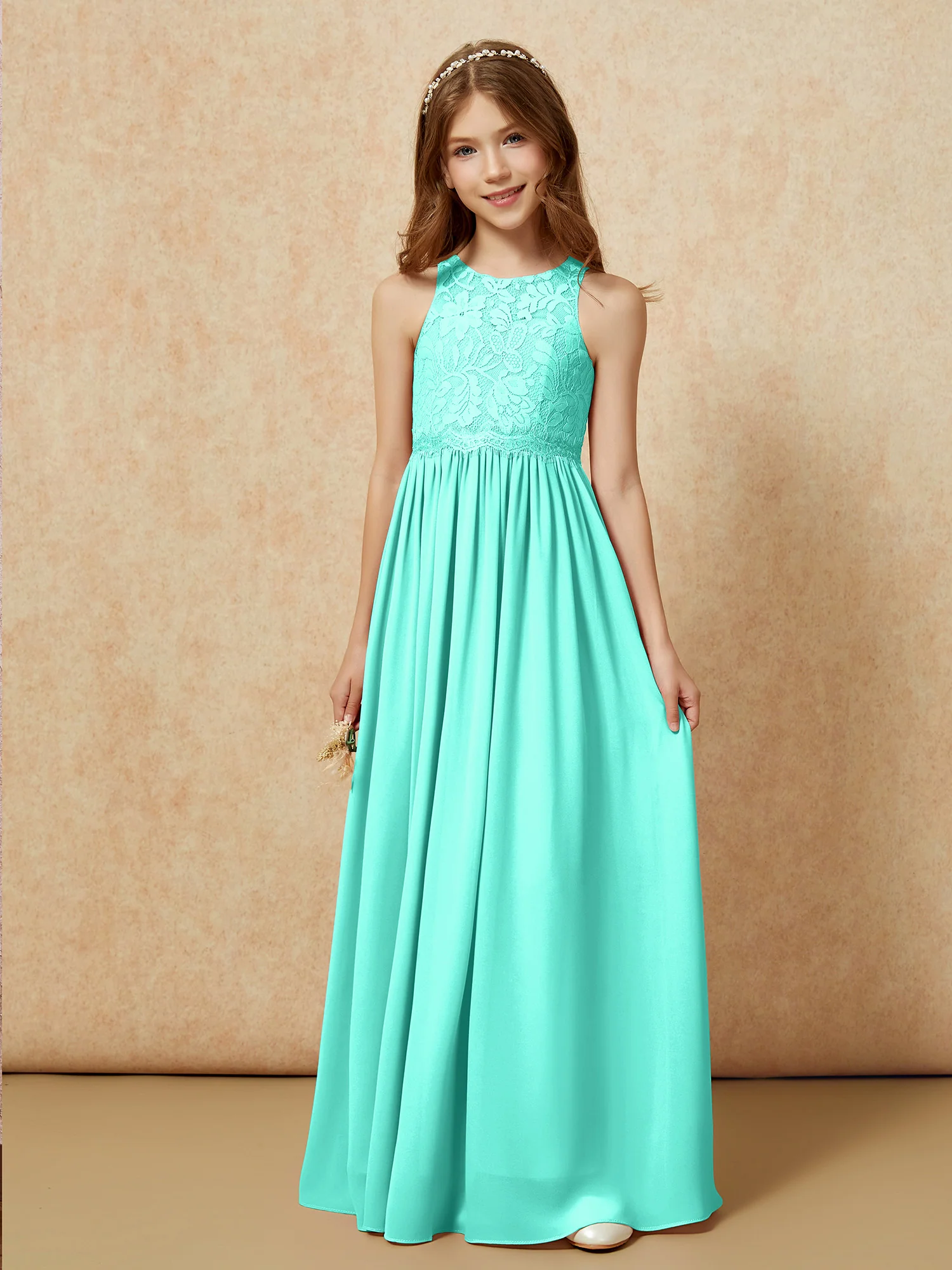 Sleeveless Lace Chiffon A-line Junior Bridesmaid Dress Spa - Image 6