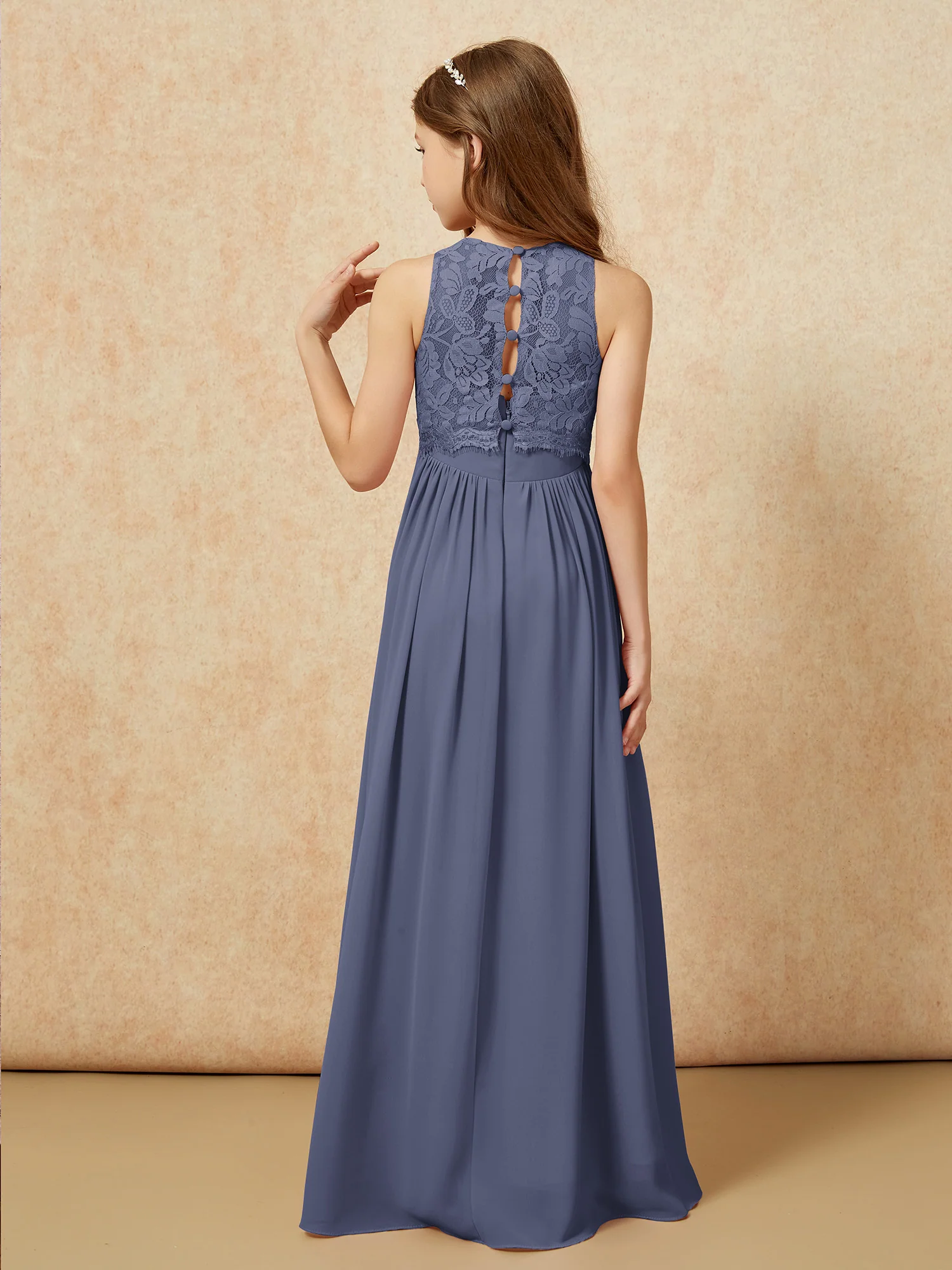 Sleeveless Lace Chiffon A-line Junior Bridesmaid Dress Stormy - Image 2