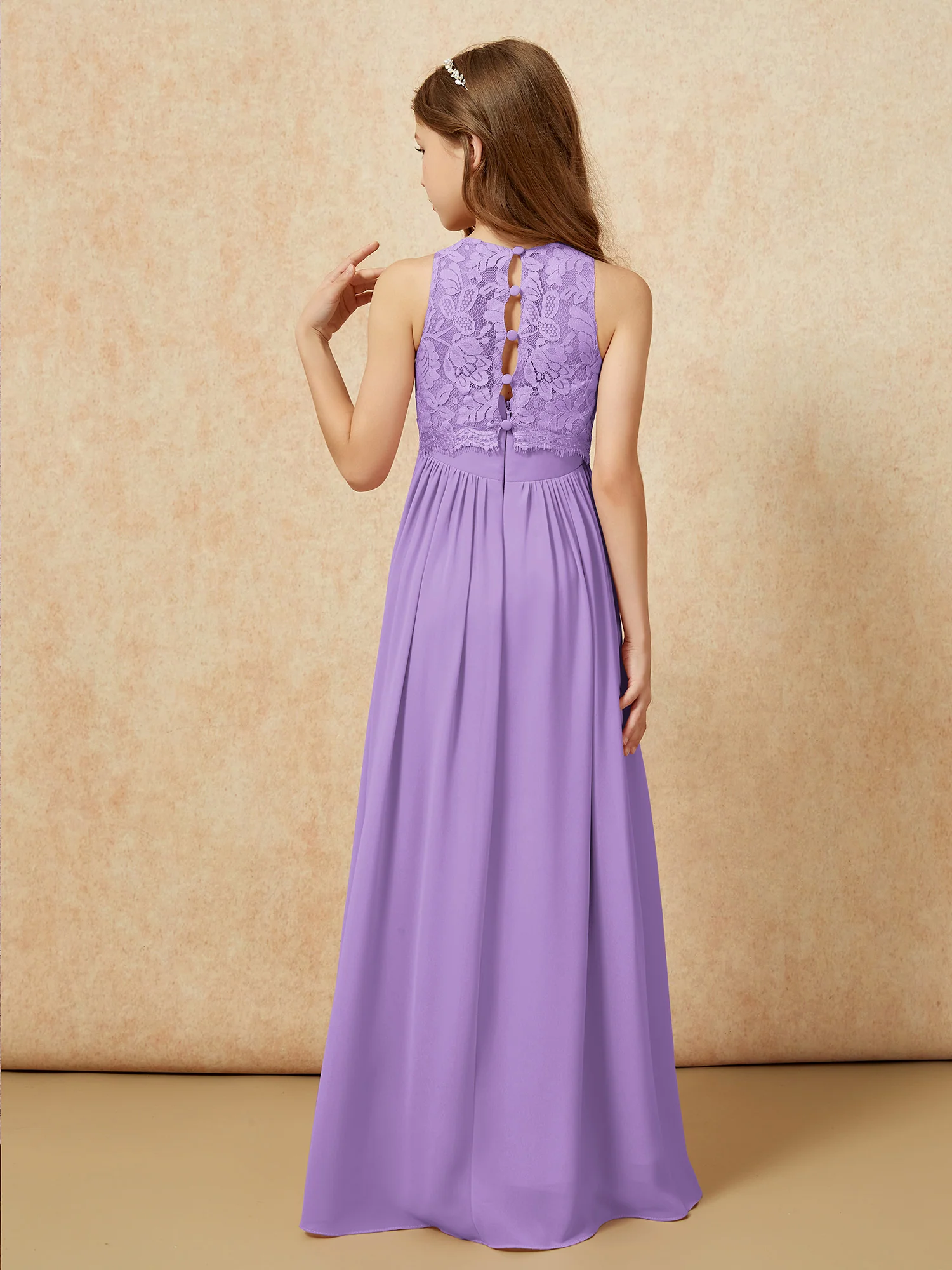Sleeveless Lace Chiffon A-line Junior Bridesmaid Dress Tahiti - Image 2