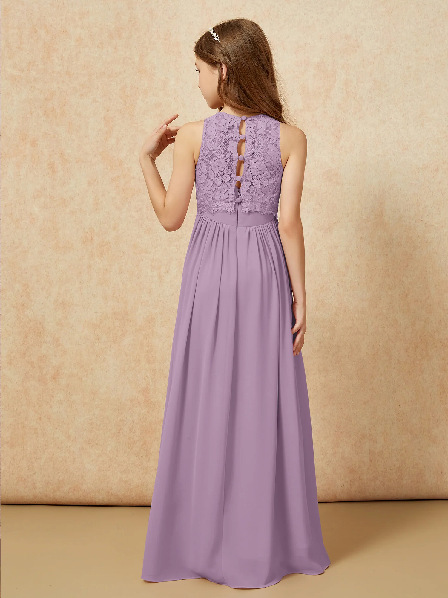 Sleeveless Lace Chiffon A-line Junior Bridesmaid Dress Wisteria - Image 2