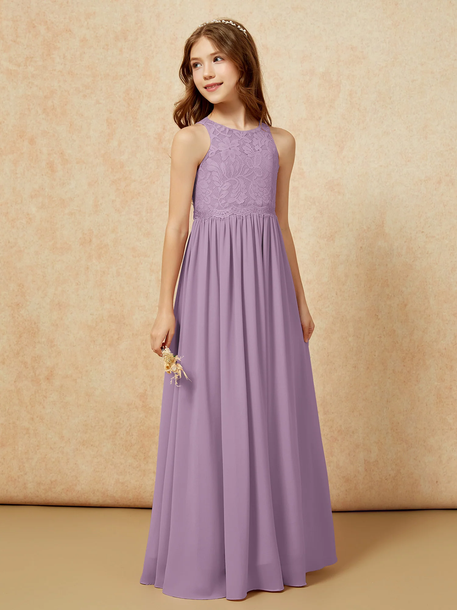 Sleeveless Lace Chiffon A-line Junior Bridesmaid Dress Wisteria - Image 5