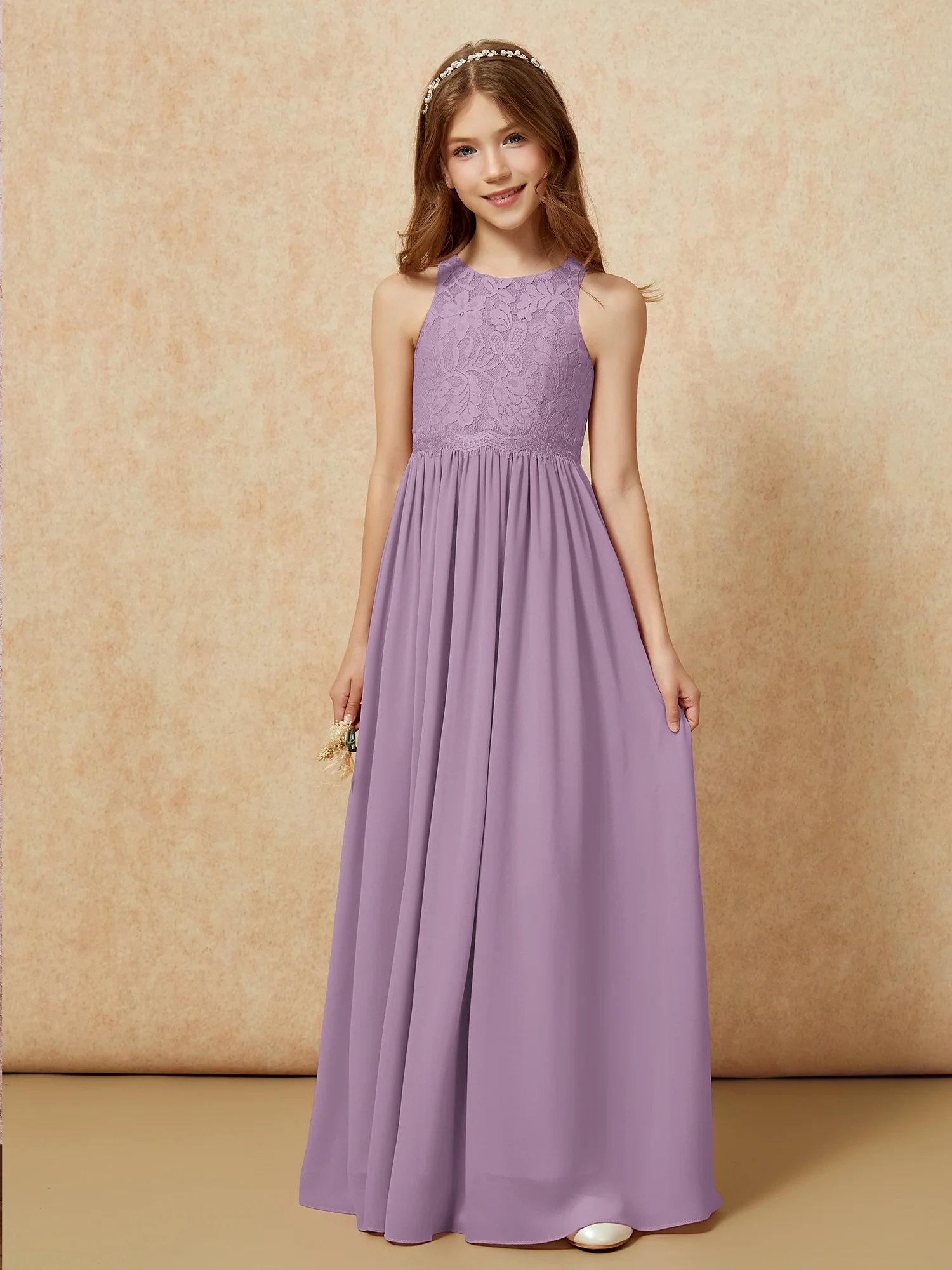 Sleeveless Lace Chiffon A-line Junior Bridesmaid Dress Wisteria - Image 6