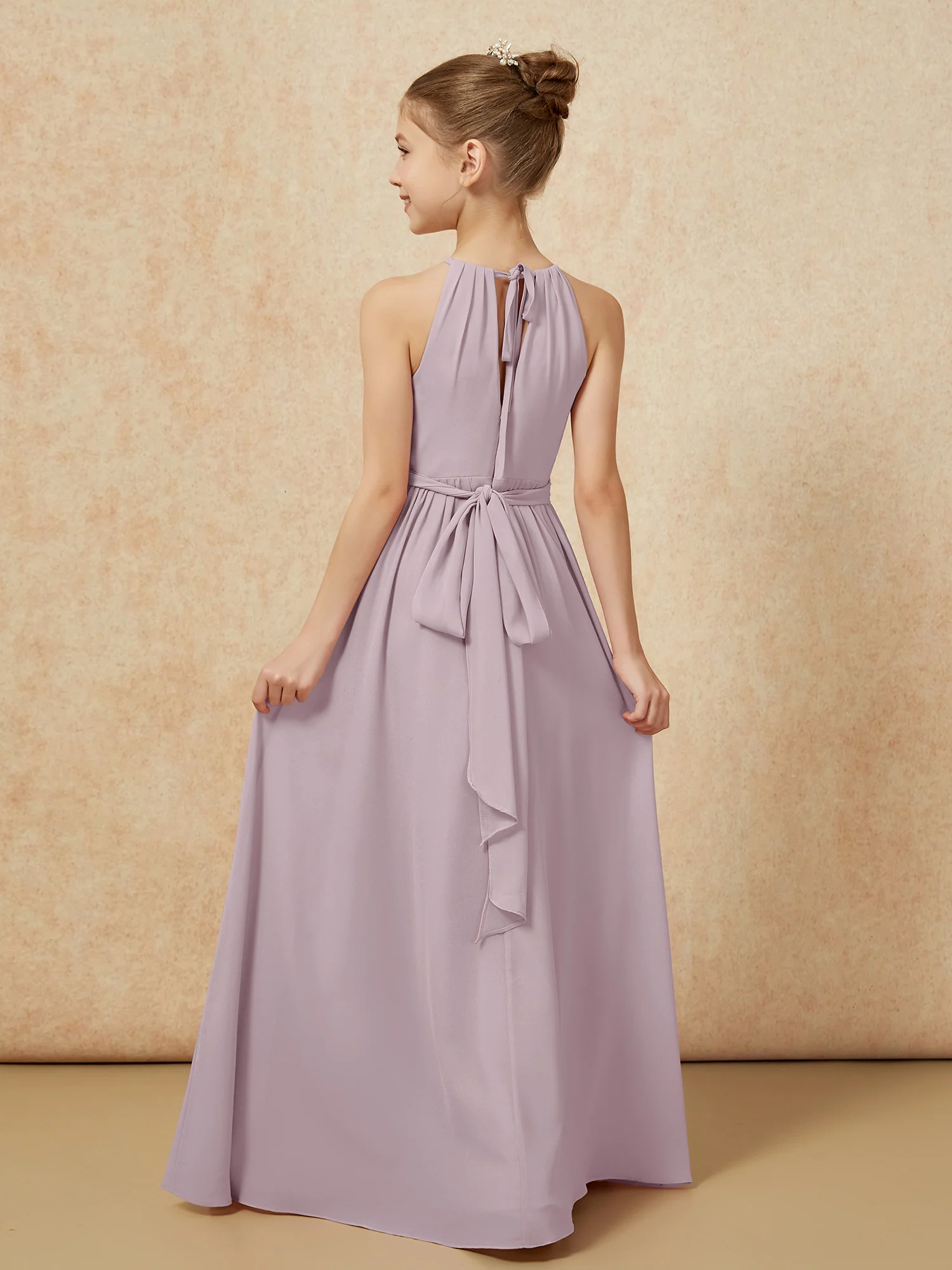 Sleeveless Pleated Long Chiffon Junior Bridesmaid Dress Dusk - Image 2
