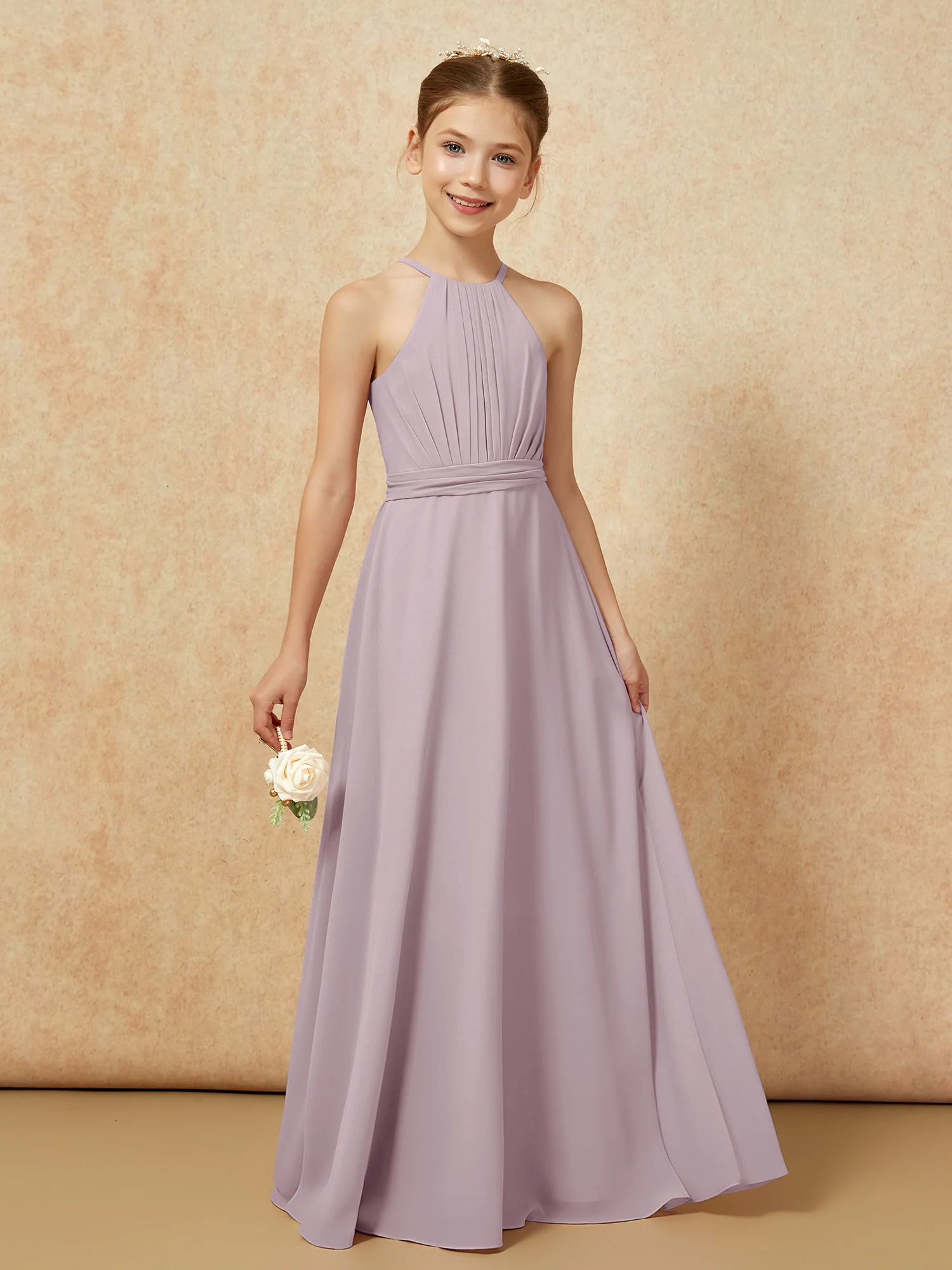 Sleeveless Pleated Long Chiffon Junior Bridesmaid Dress Dusk - Image 6