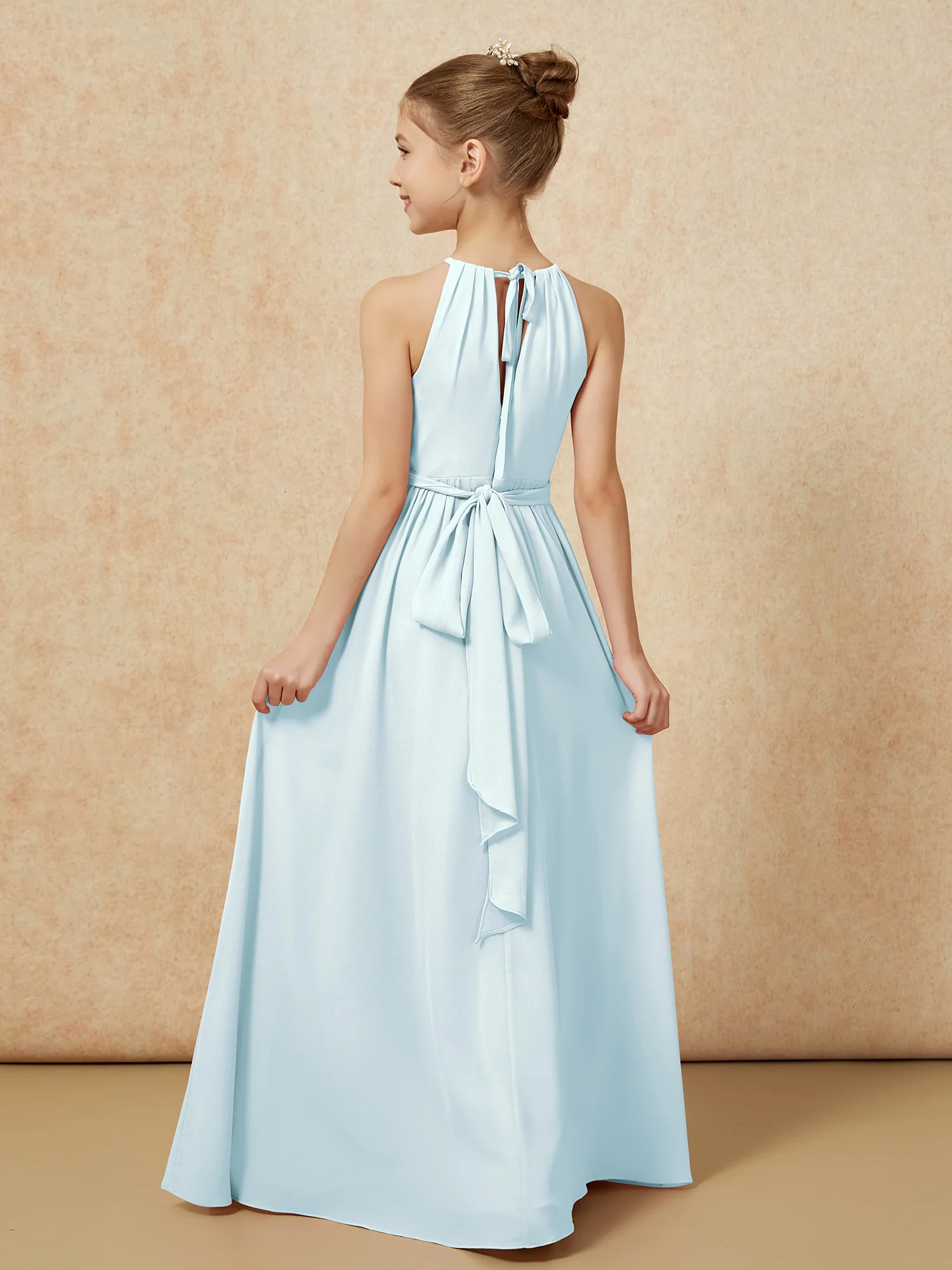 Sleeveless Pleated Long Chiffon Junior Bridesmaid Dress Mist - Image 2