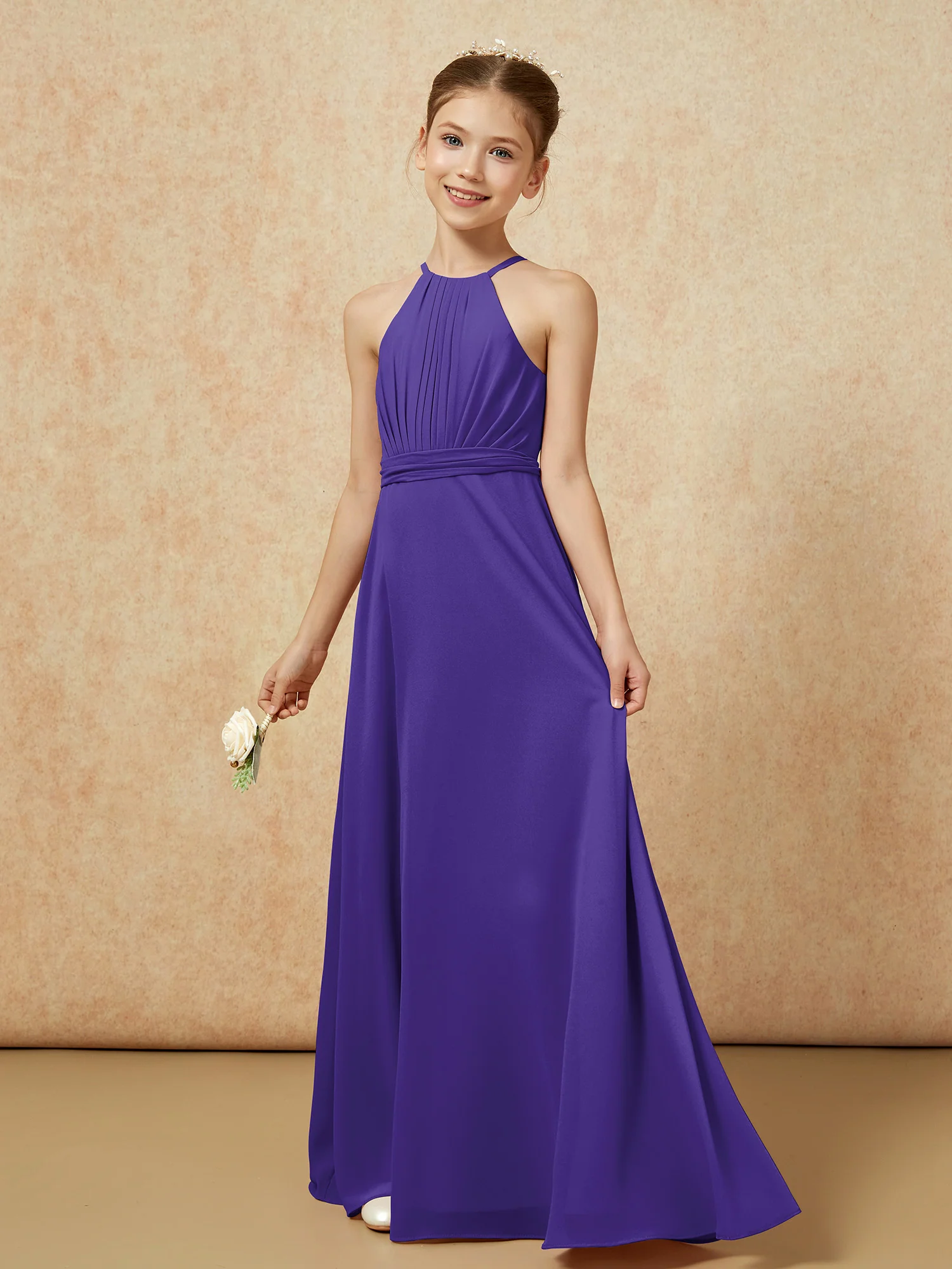 Sleeveless Pleated Long Chiffon Junior Bridesmaid Dress Regency - Image 3