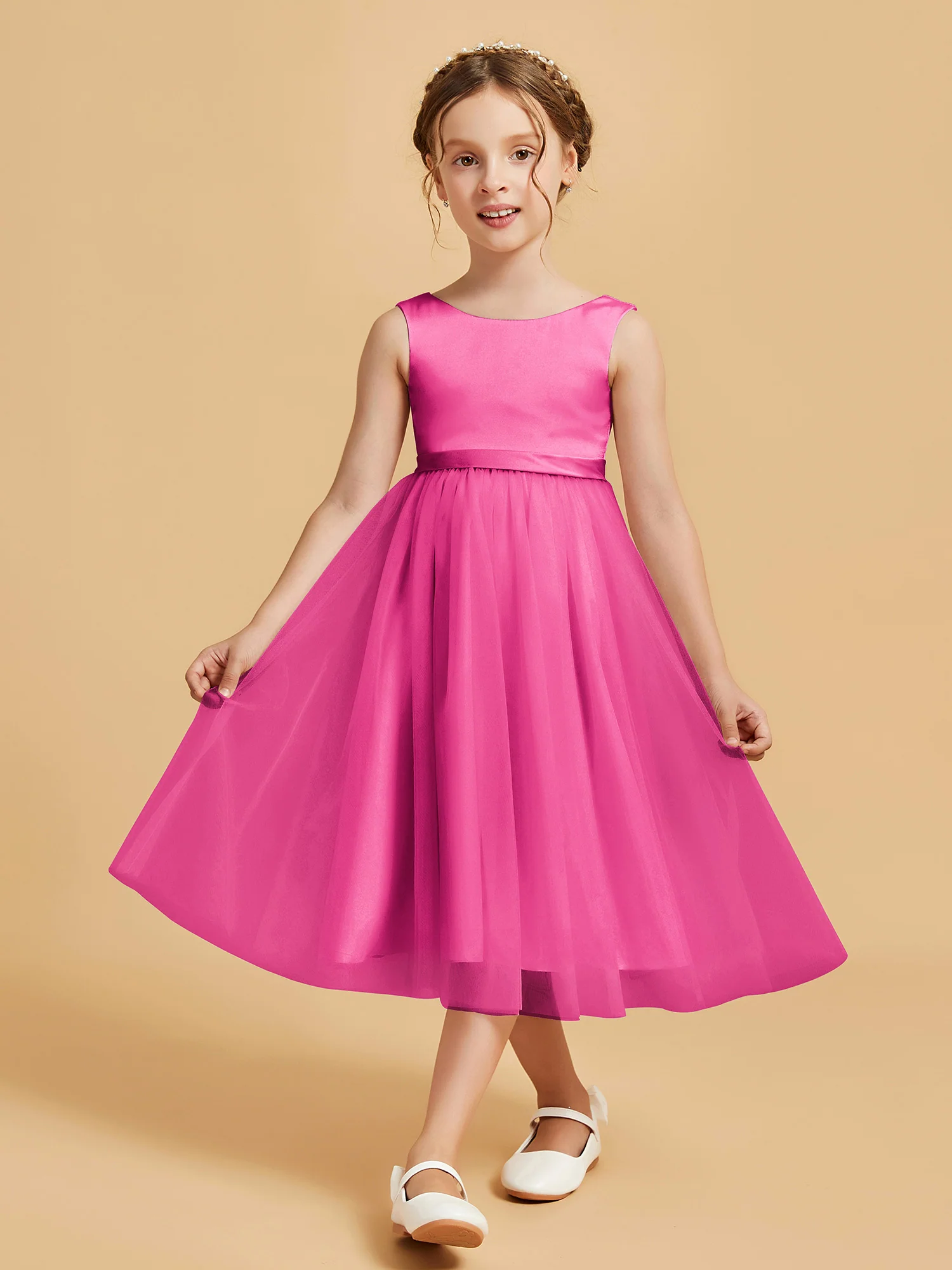 Sleeveless Satin Pleated Girl's Dress Azalea