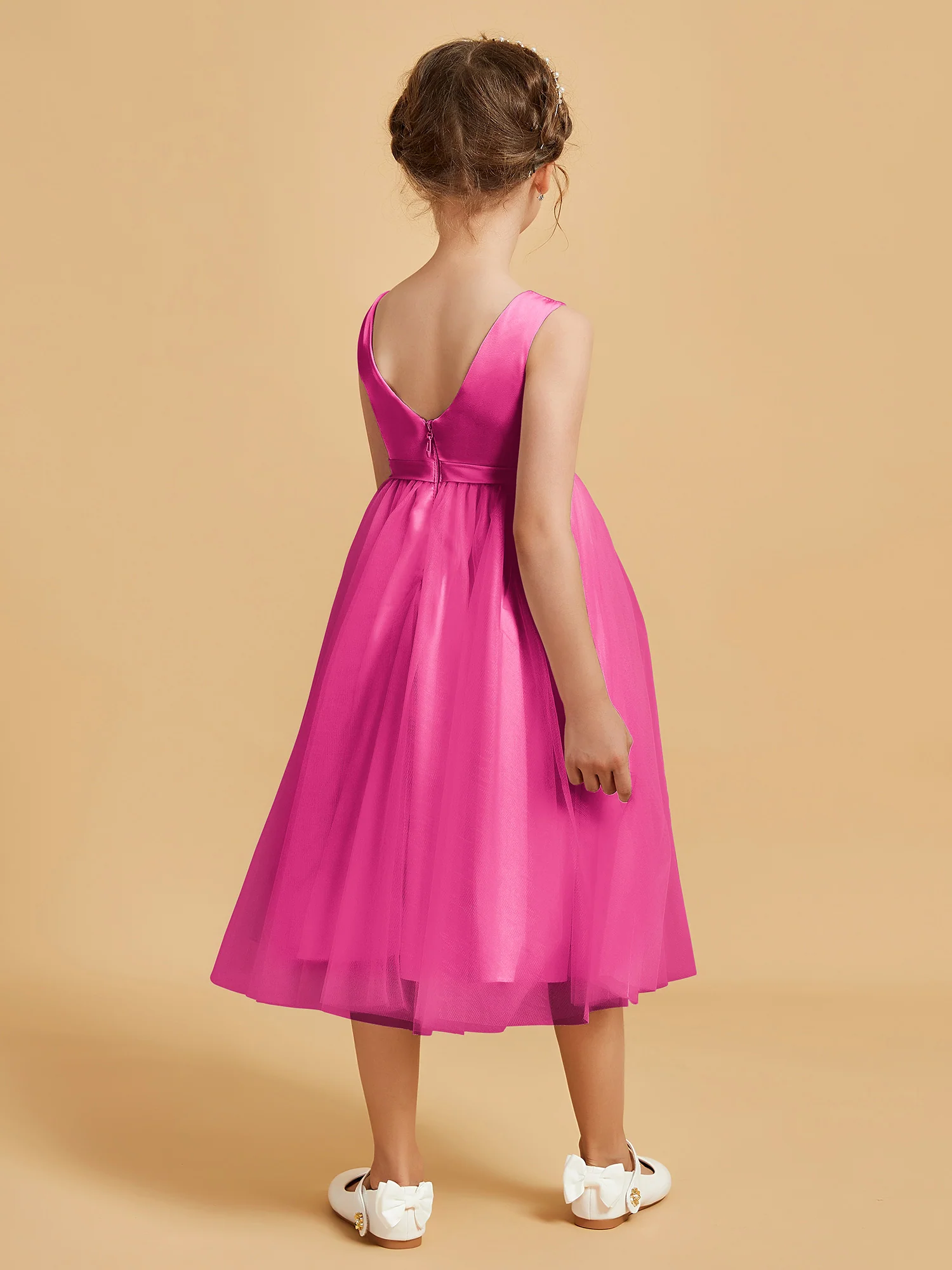 Sleeveless Satin Pleated Girl's Dress Azalea - Image 2
