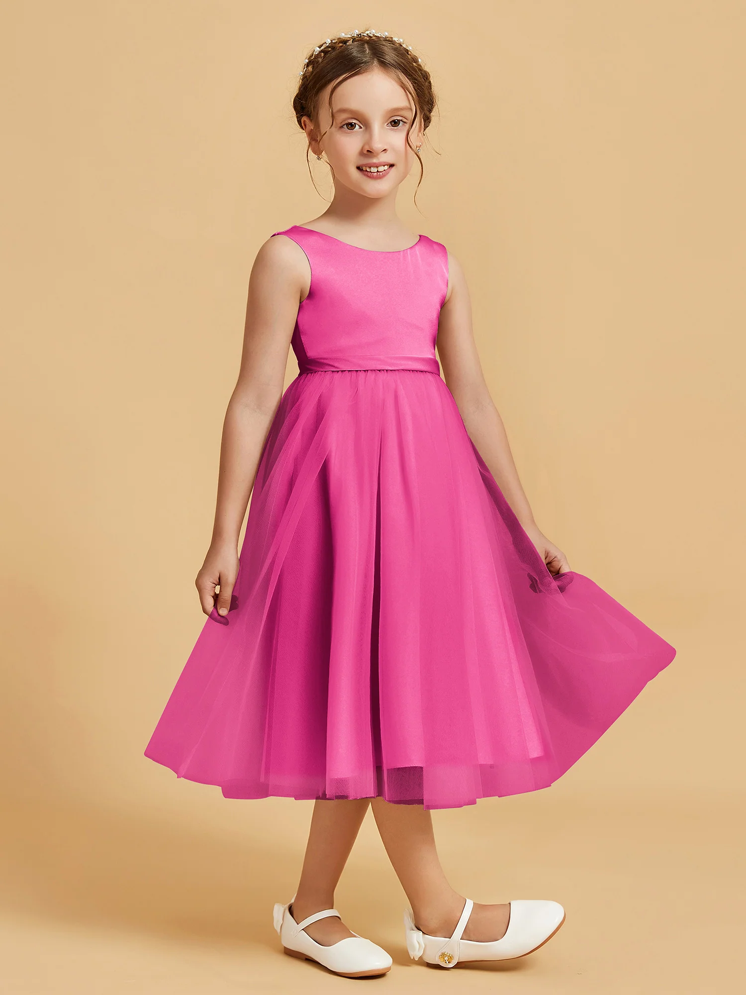 Sleeveless Satin Pleated Girl's Dress Azalea - Image 3