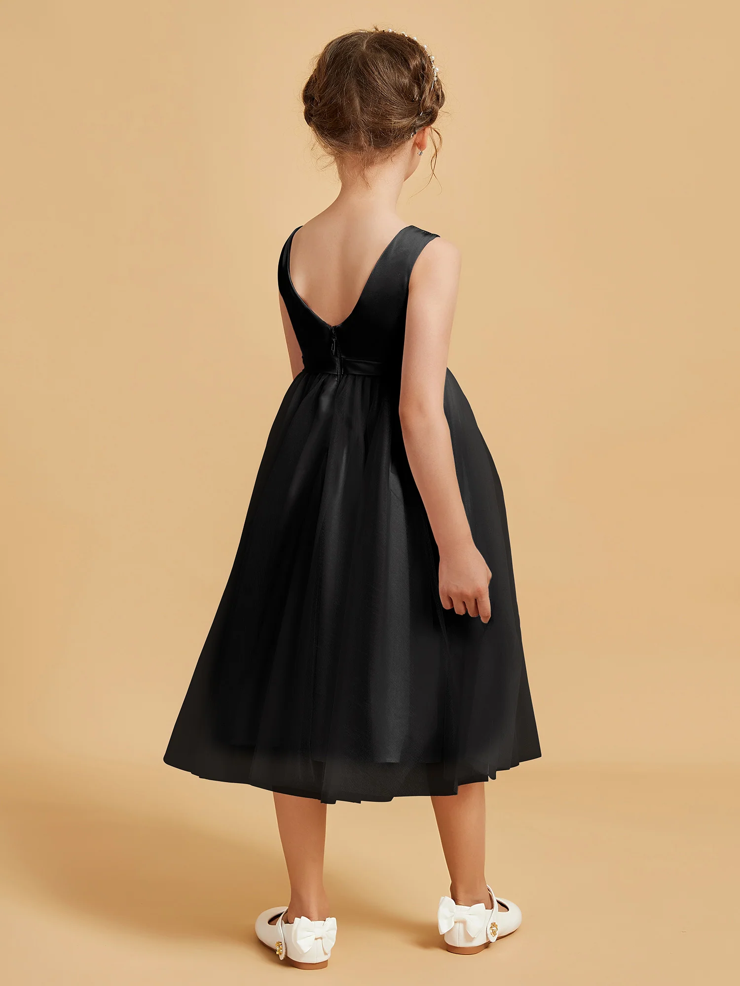 Sleeveless Satin Pleated Girl's Dress Black - Image 2