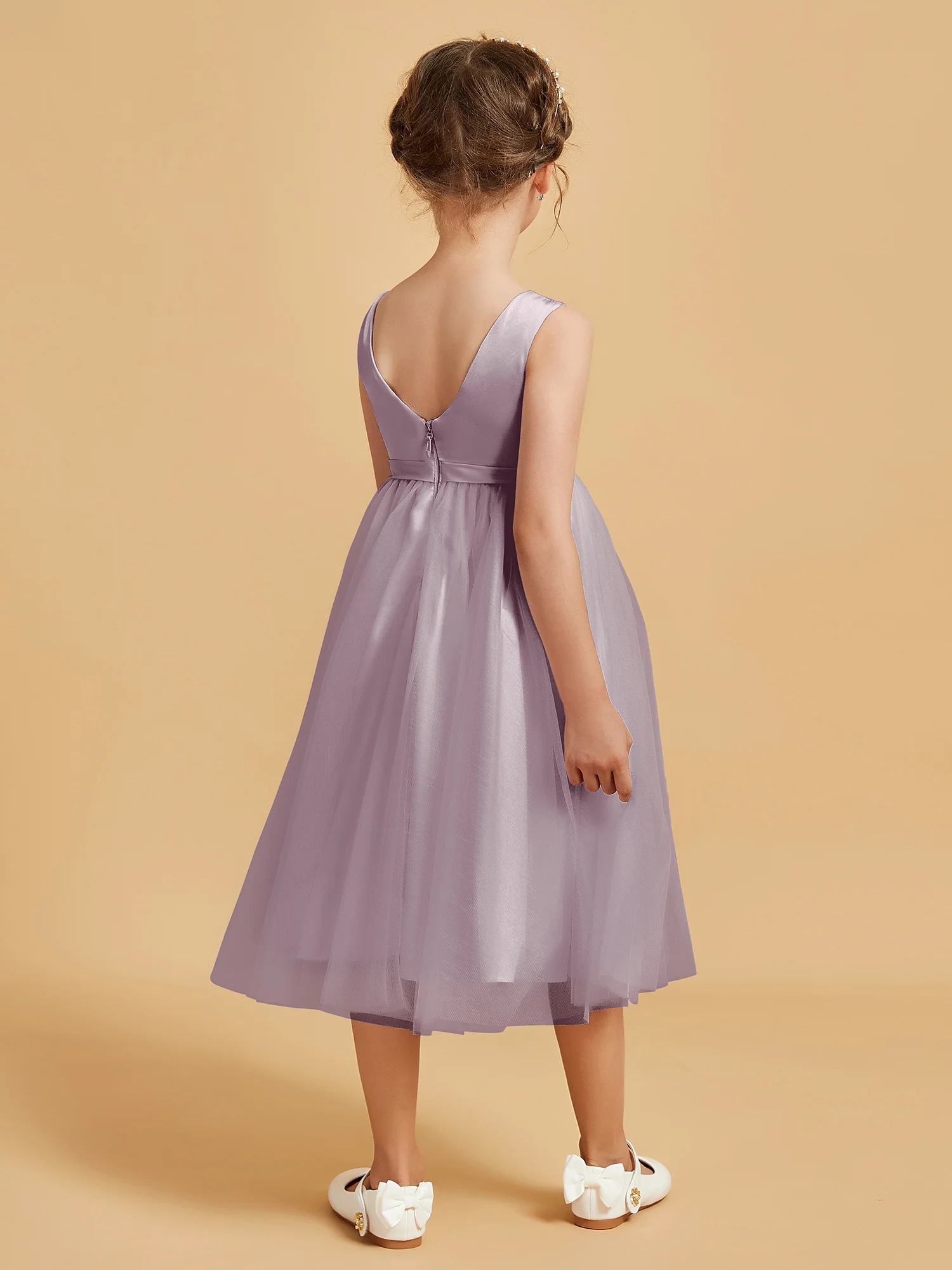 Sleeveless Satin Pleated Girl's Dress Dusk - Image 2