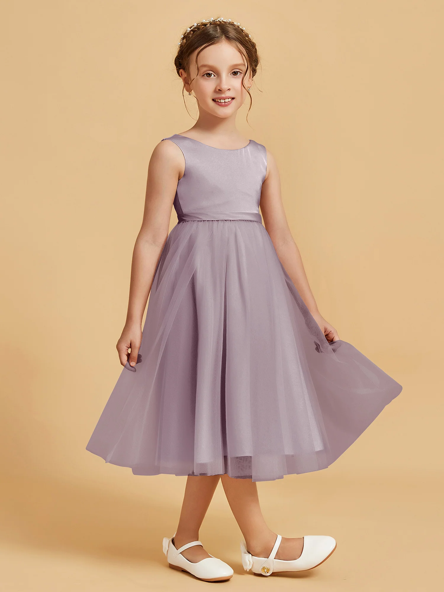 Sleeveless Satin Pleated Girl's Dress Dusk - Image 3