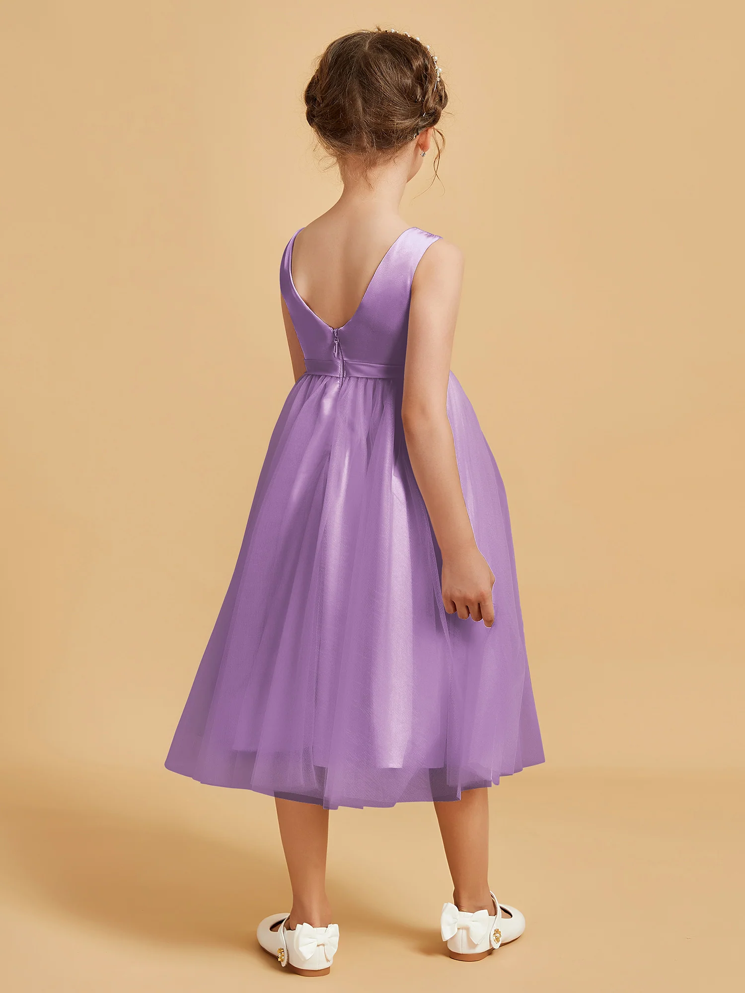 Sleeveless Satin Pleated Girl's Dress Lilac - Image 2