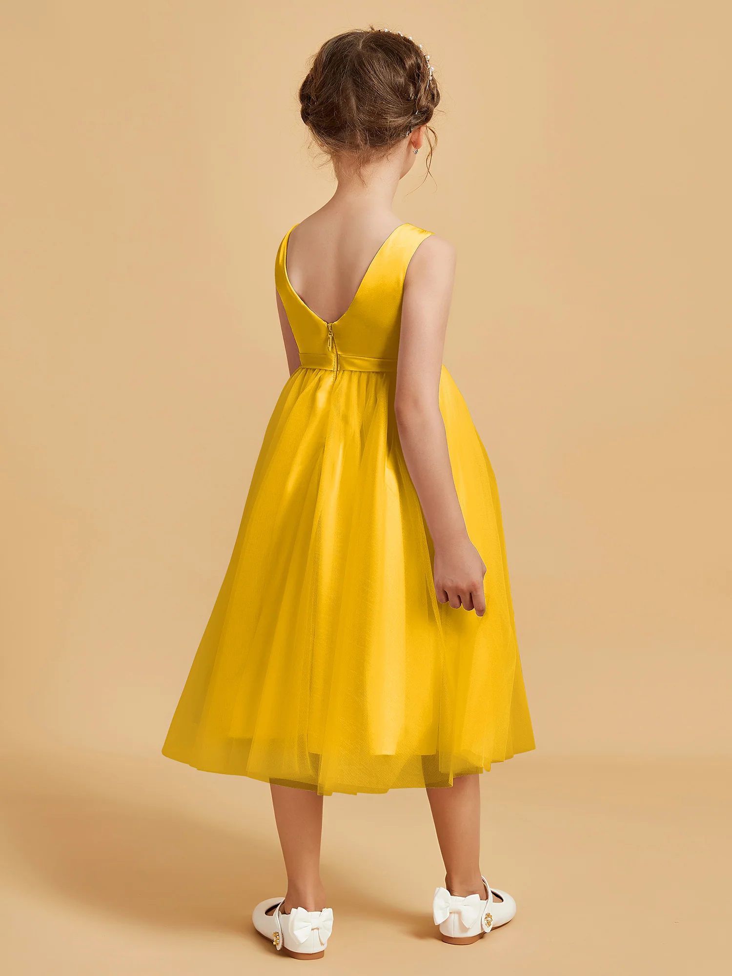 Sleeveless Satin Pleated Girl's Dress Marigold - Image 2
