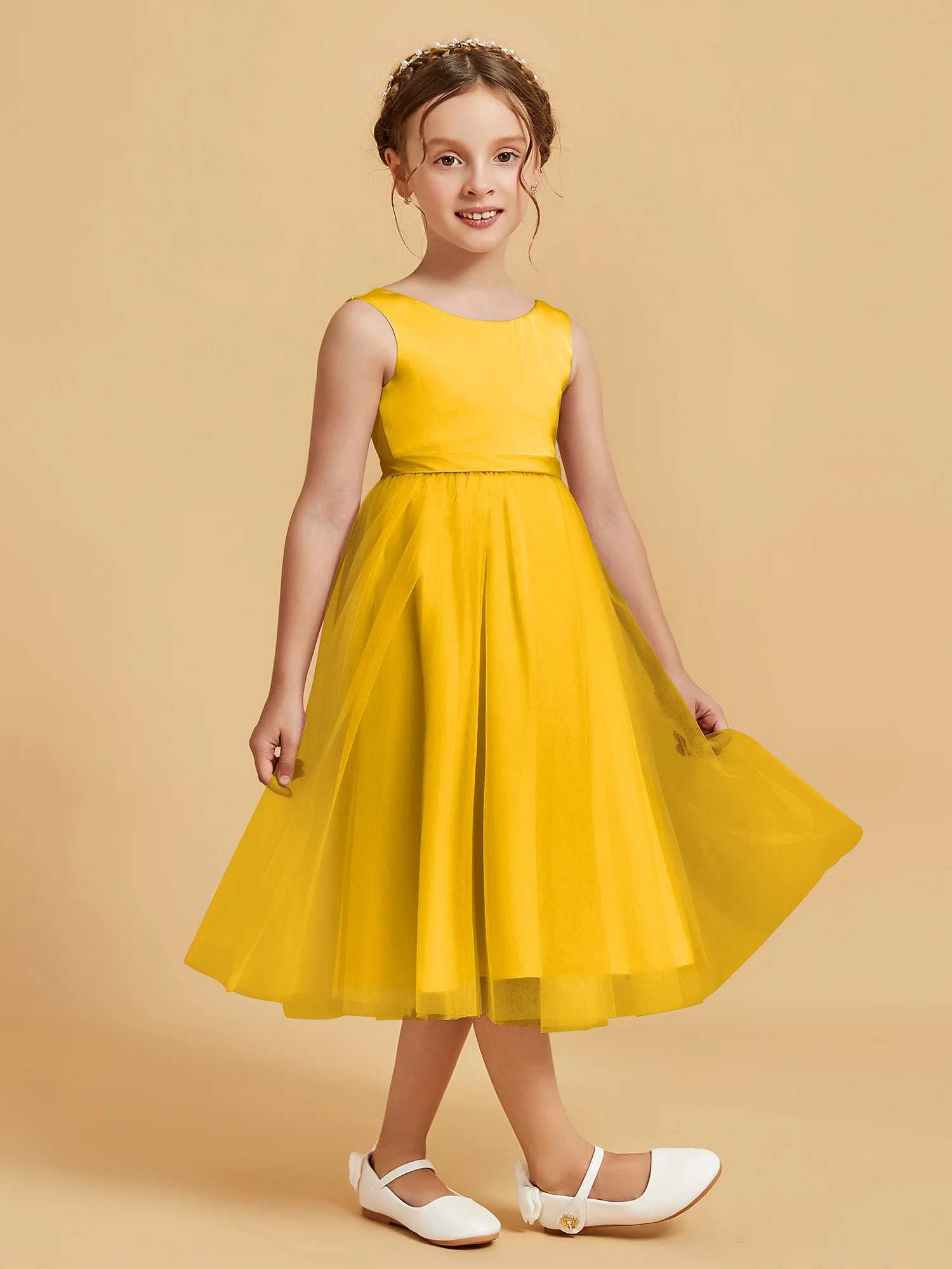 Sleeveless Satin Pleated Girl's Dress Marigold - Image 3