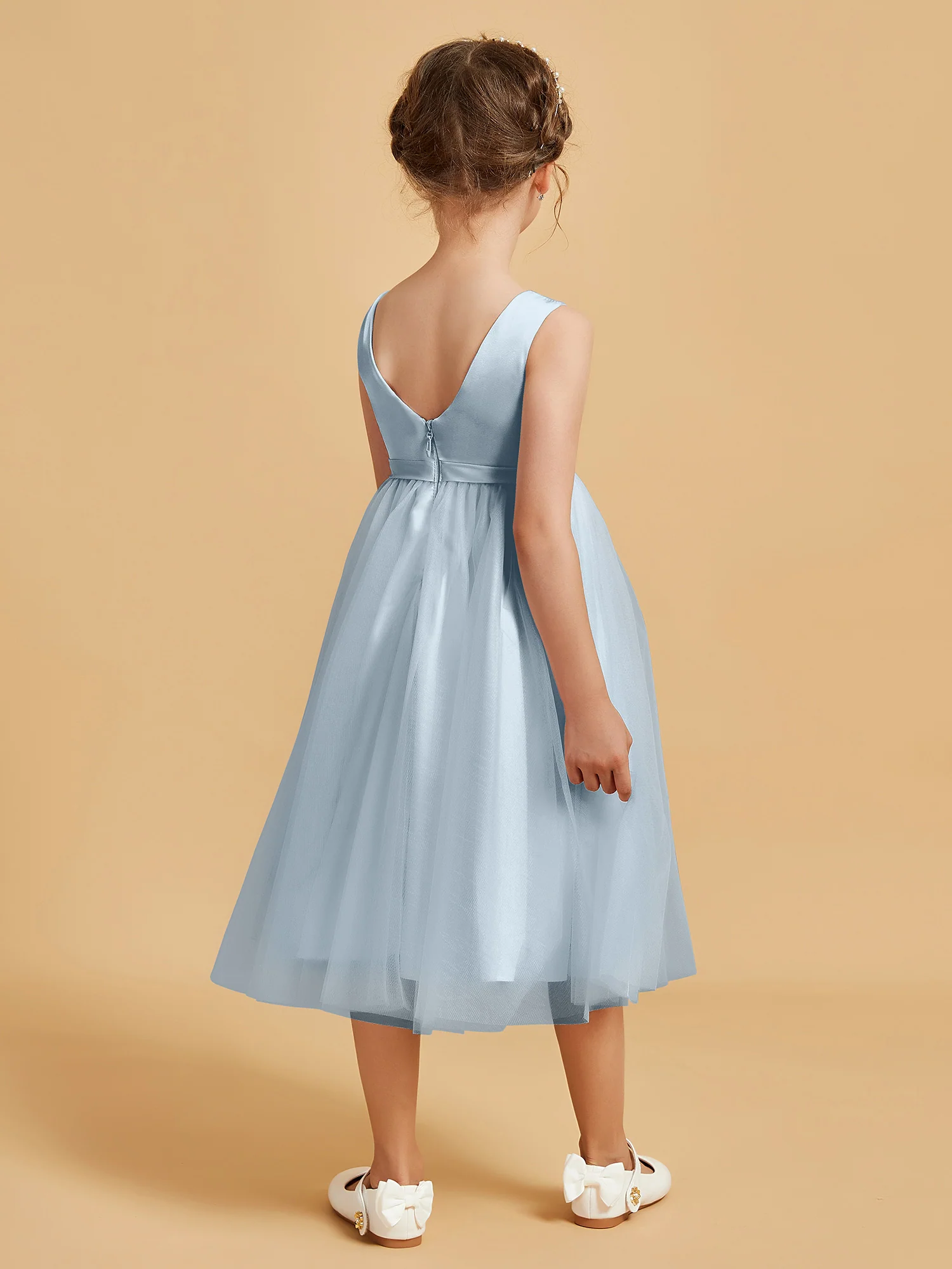 Sleeveless Satin Pleated Girl's Dress Mist - Image 2
