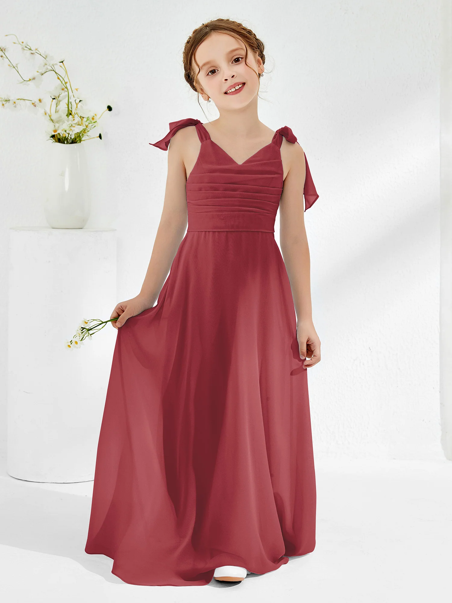 Sleeveless V-neck A-line Junior Bridesmaid Dresses Cinnamon Rose