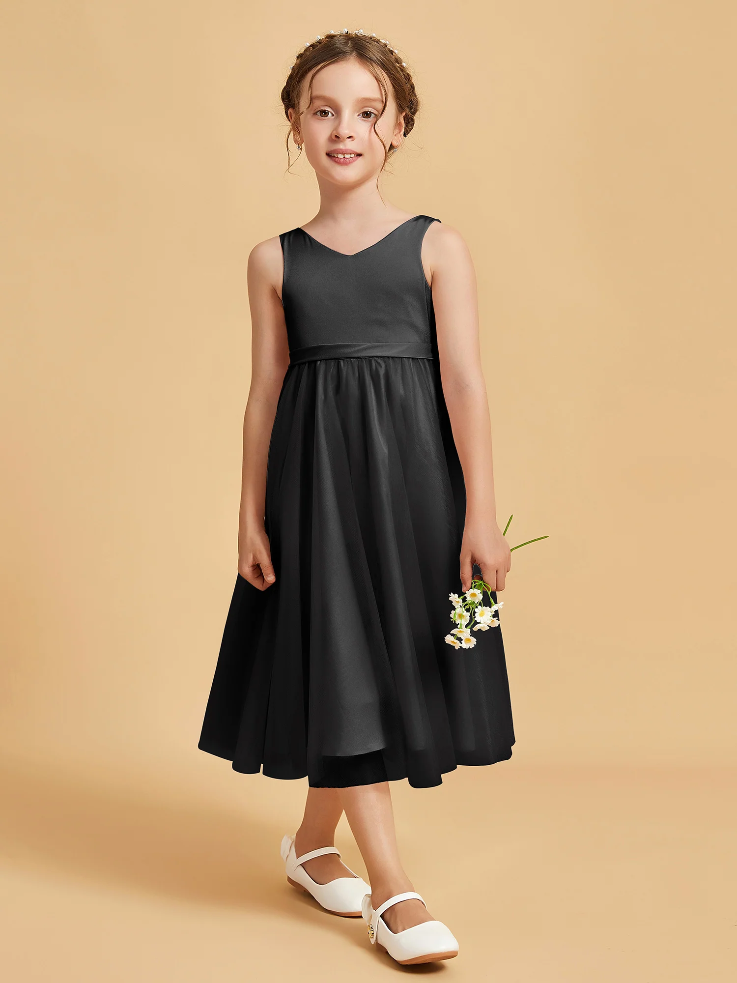 Sleeveless V-Neck Girl's Dress Black