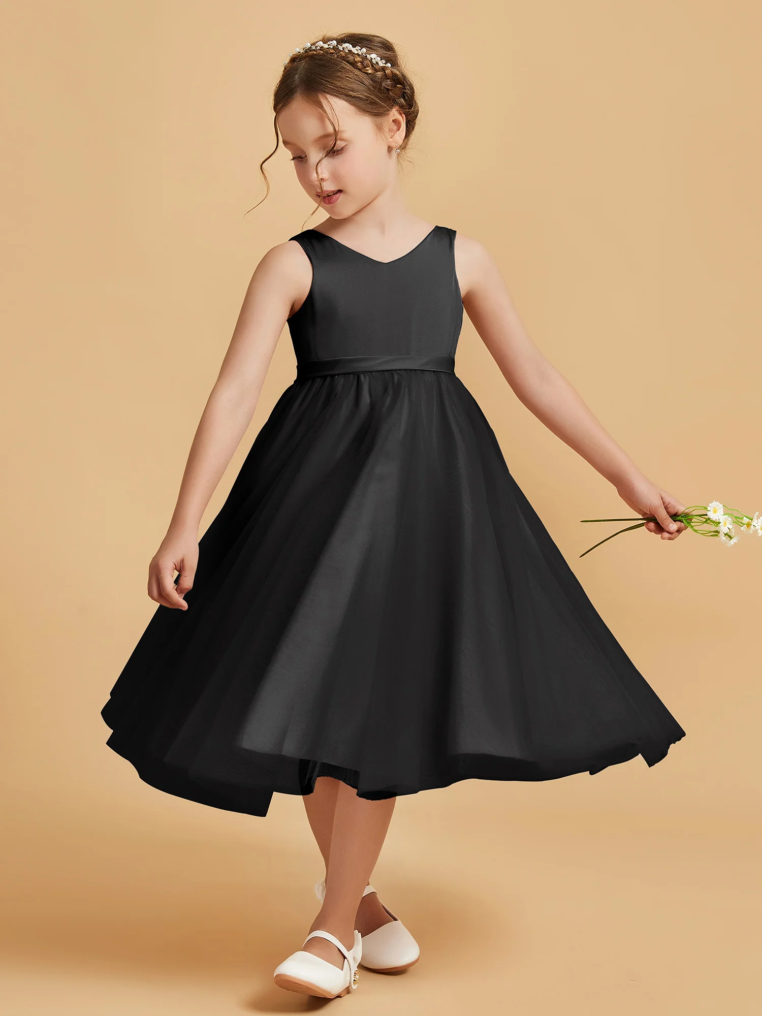 Sleeveless V-Neck Girl's Dress Black - Image 3