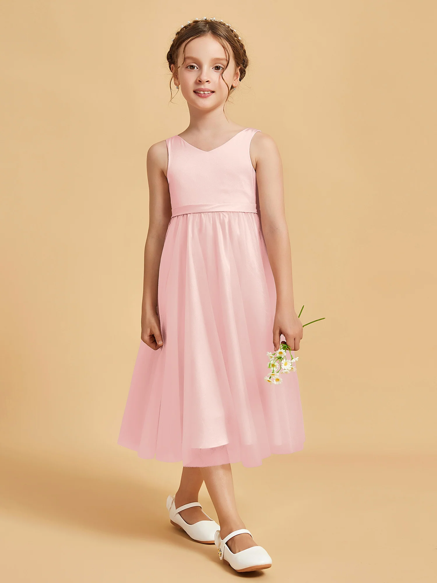 Sleeveless V-Neck Girl's Dress Blushing Pink