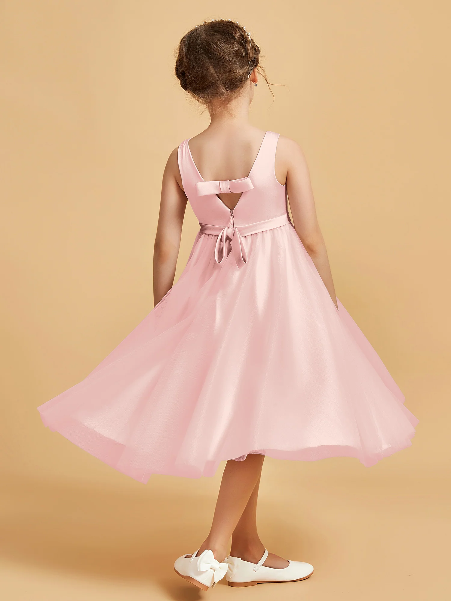 Sleeveless V-Neck Girl's Dress Blushing Pink - Image 2