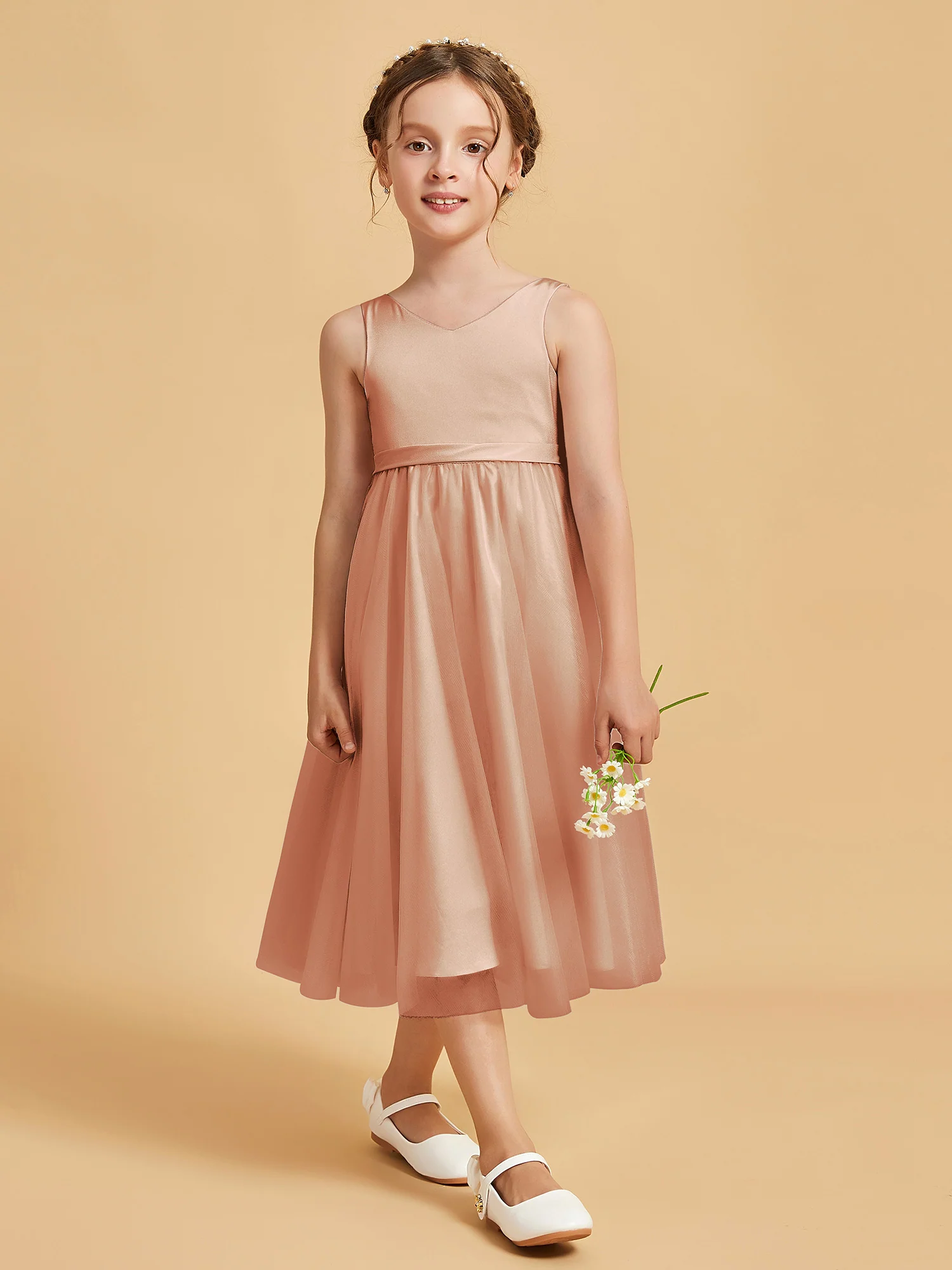 Sleeveless V-Neck Girl's Dress Bronzer