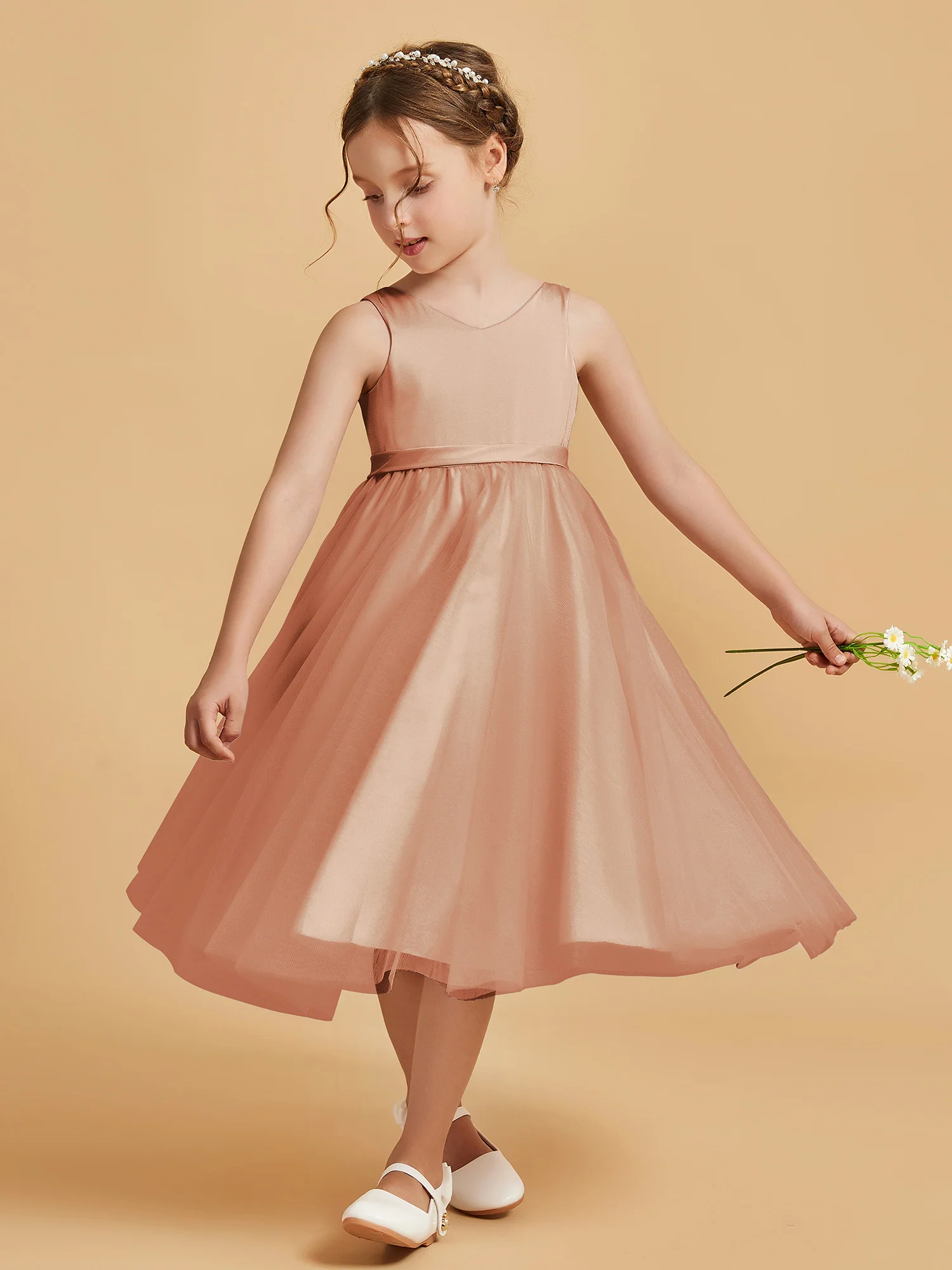 Sleeveless V-Neck Girl's Dress Bronzer - Image 3