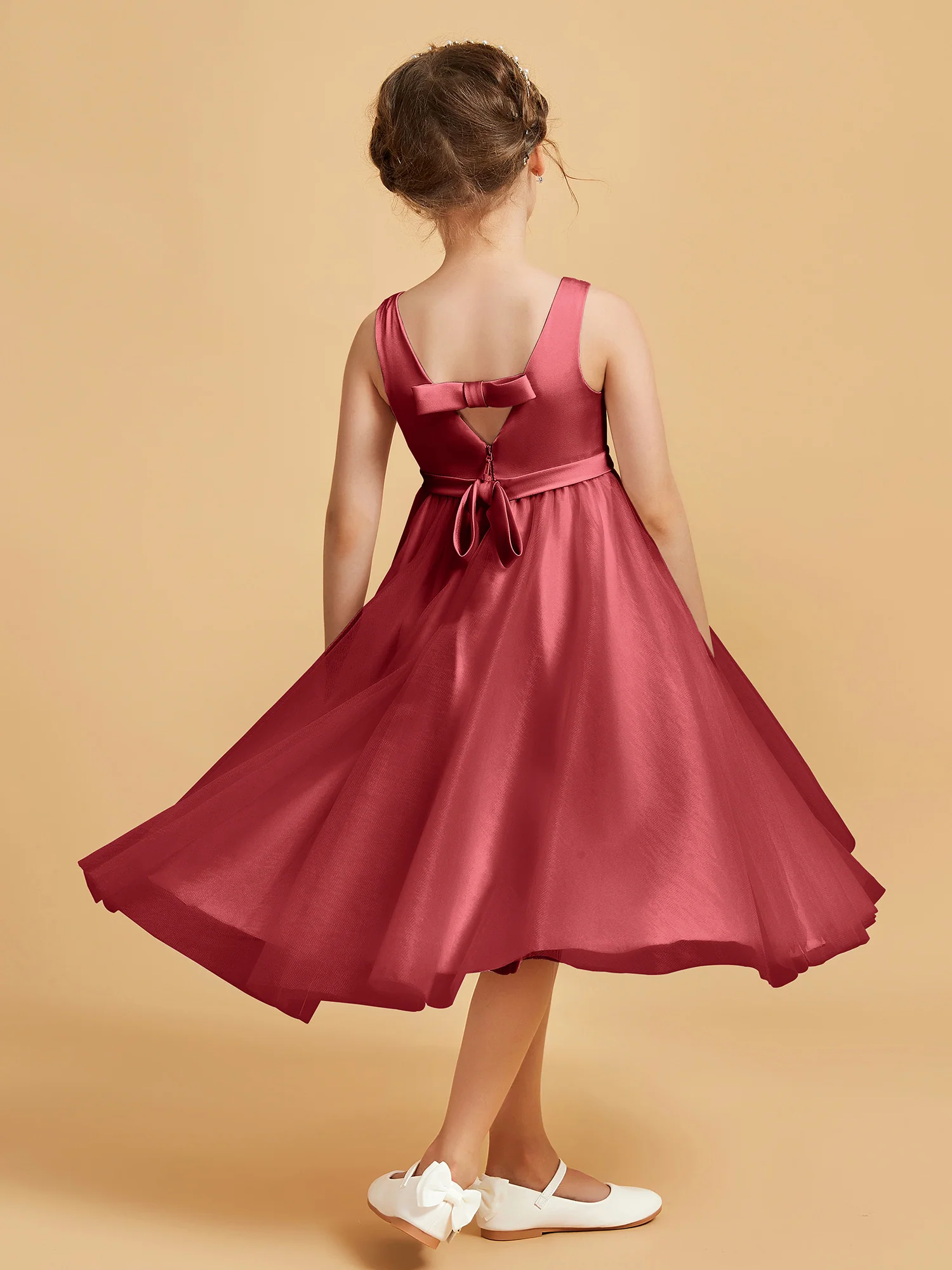 Sleeveless V-Neck Girl's Dress Burgundy - Image 2