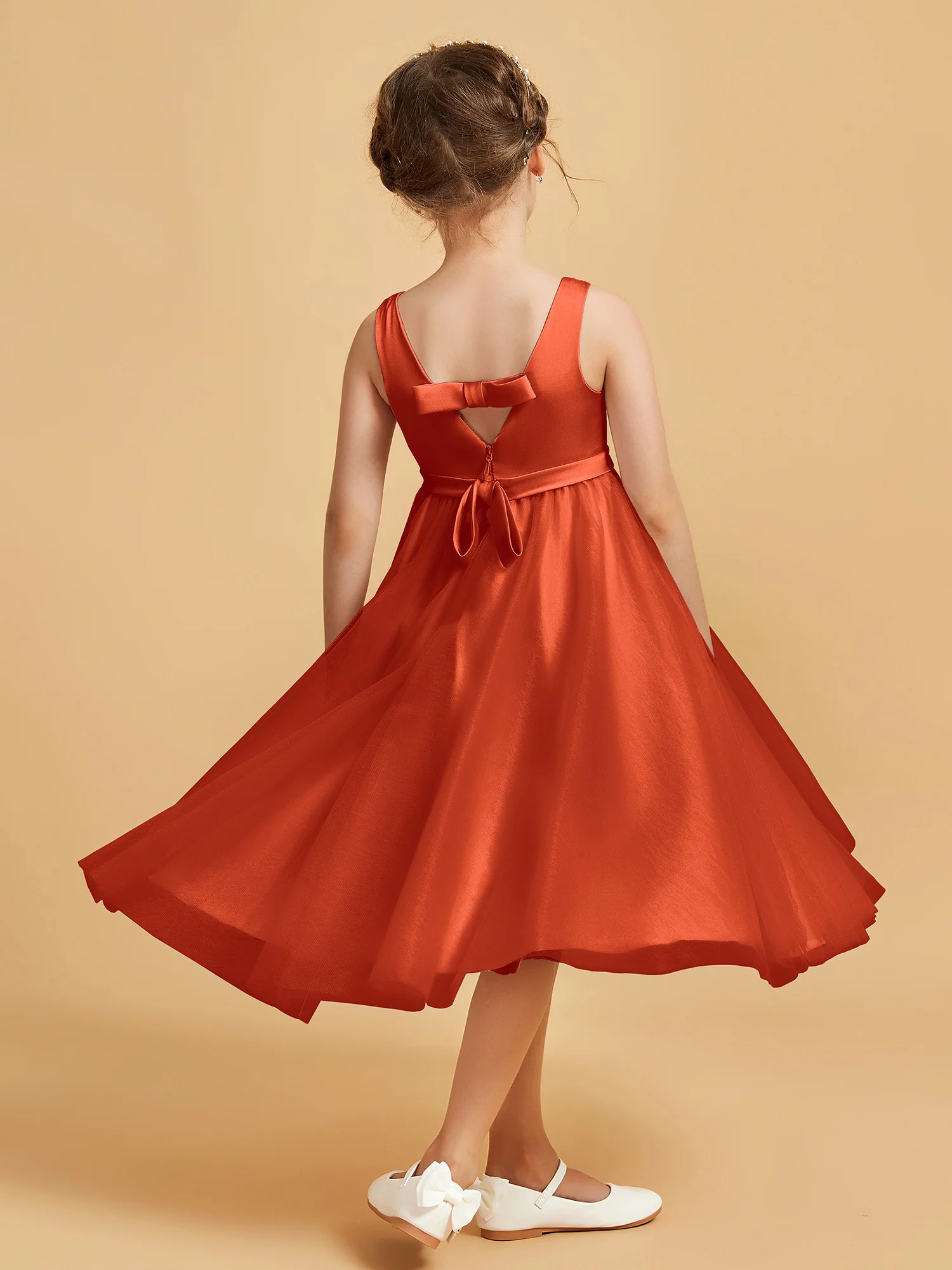 Sleeveless V-Neck Girl's Dress Burnt Orange - Image 2