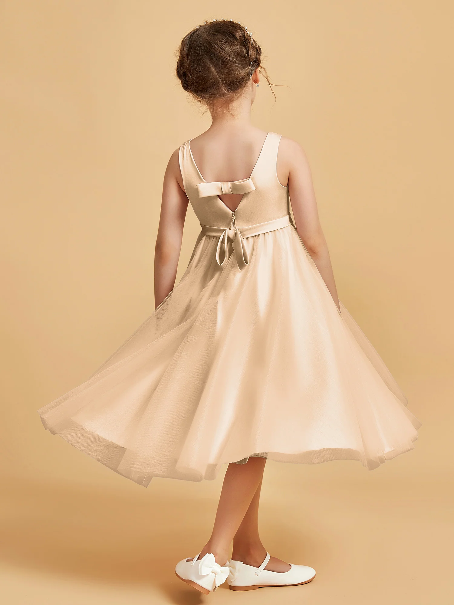 Sleeveless V-Neck Girl's Dress Champagne - Image 2