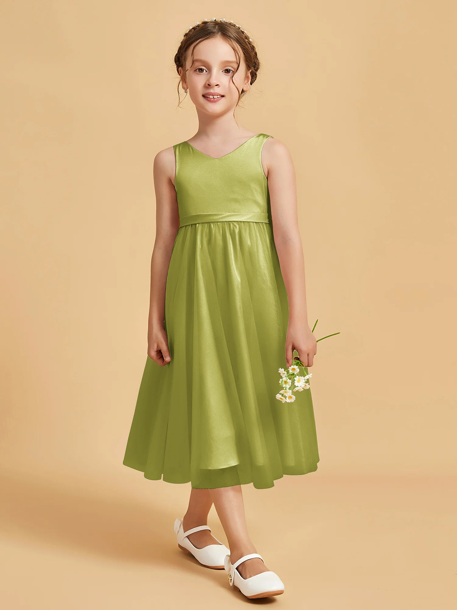 Sleeveless V-Neck Girl's Dress Clover