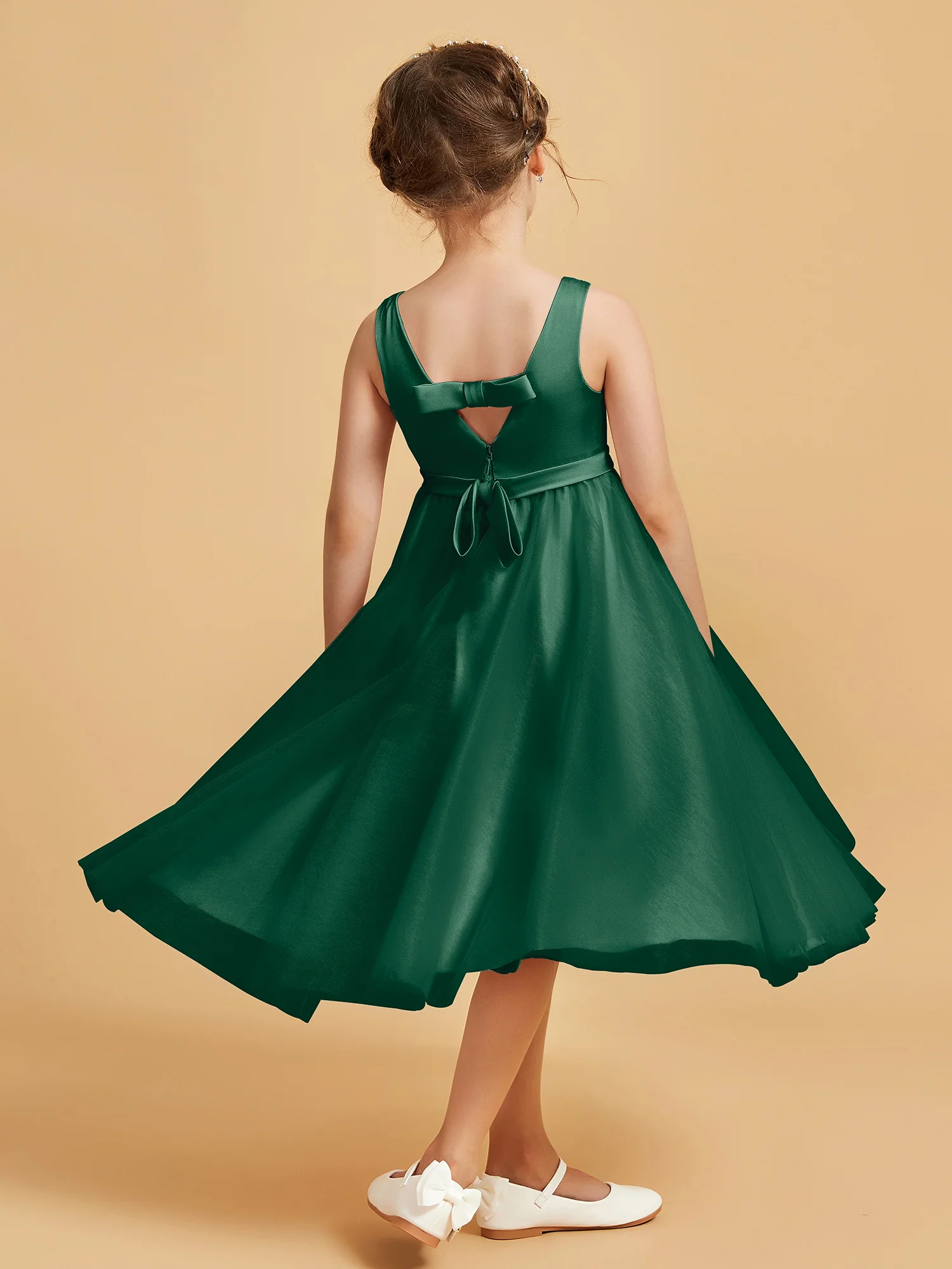 Sleeveless V-Neck Girl's Dress Dark Green - Image 2