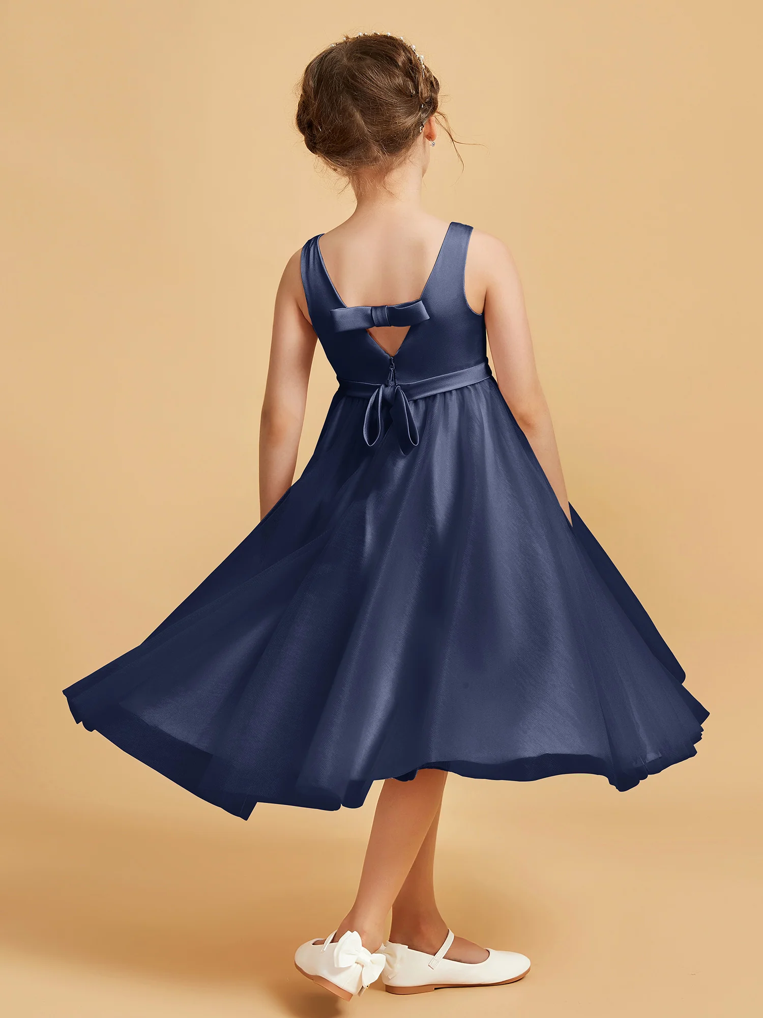 Sleeveless V-Neck Girl's Dress Dark Navy - Image 2
