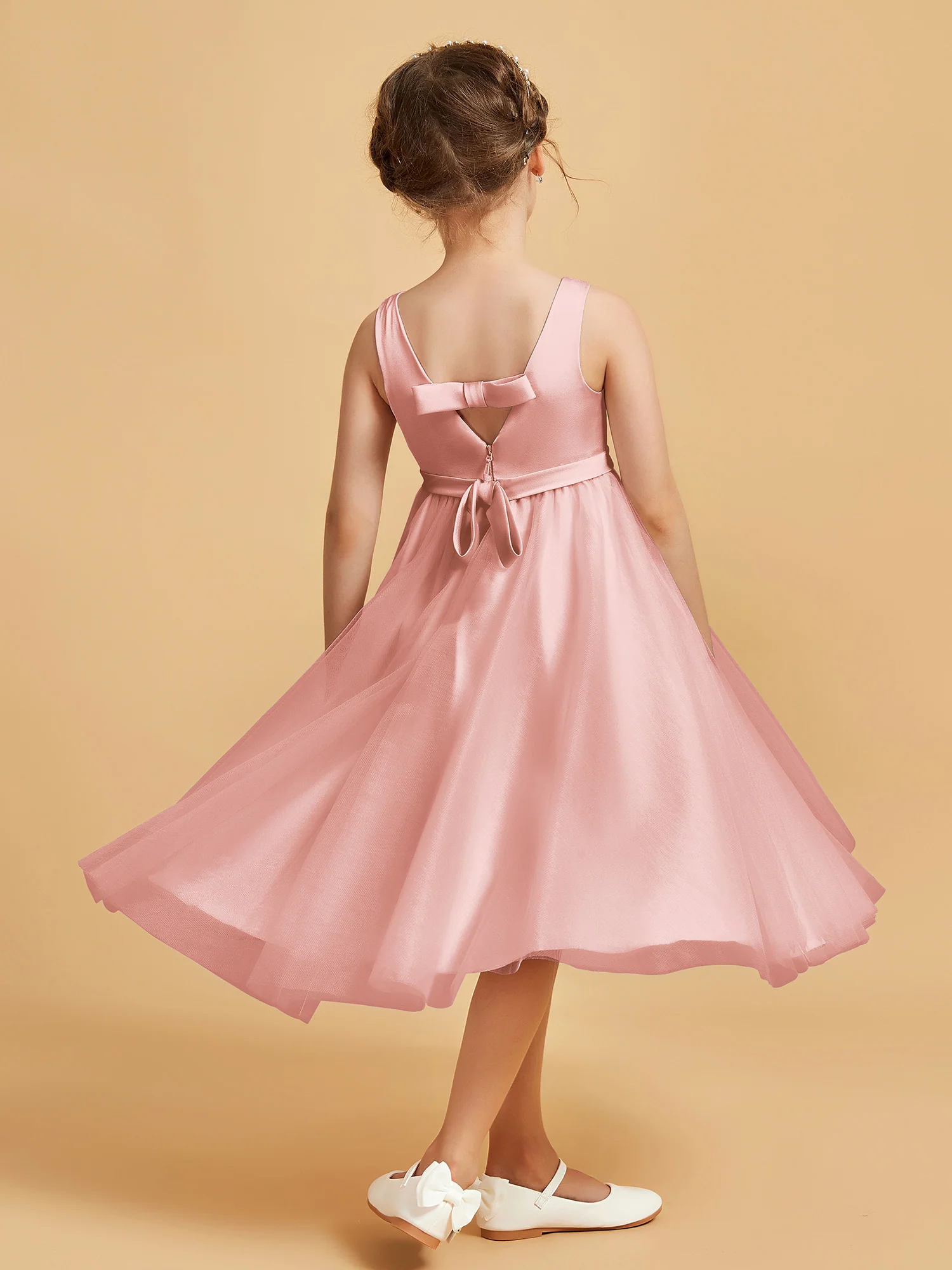 Sleeveless V-Neck Girl's Dress Dusty Rose - Image 2