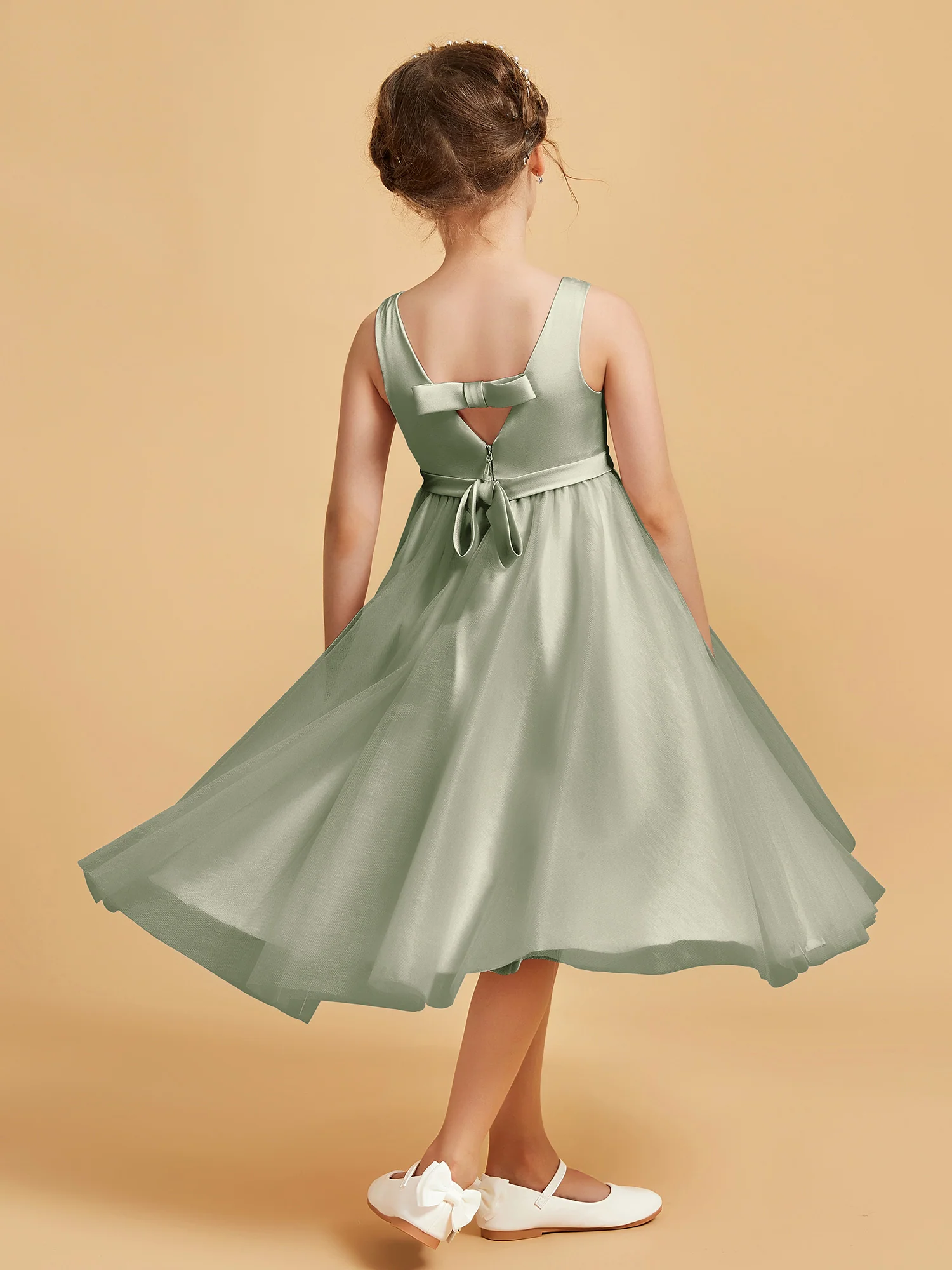 Sleeveless V-Neck Girl's Dress Dusty Sage - Image 2