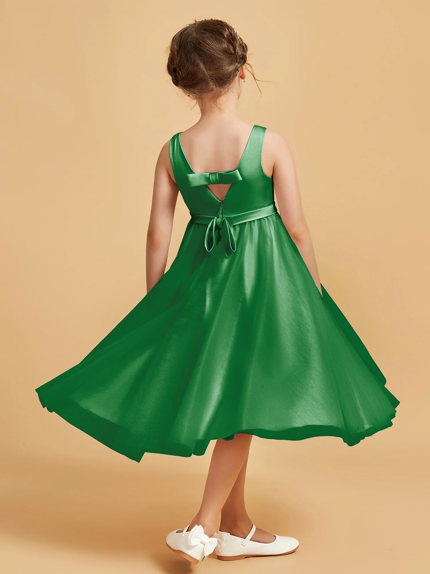 Sleeveless V-Neck Girl's Dress Emerald - Image 2