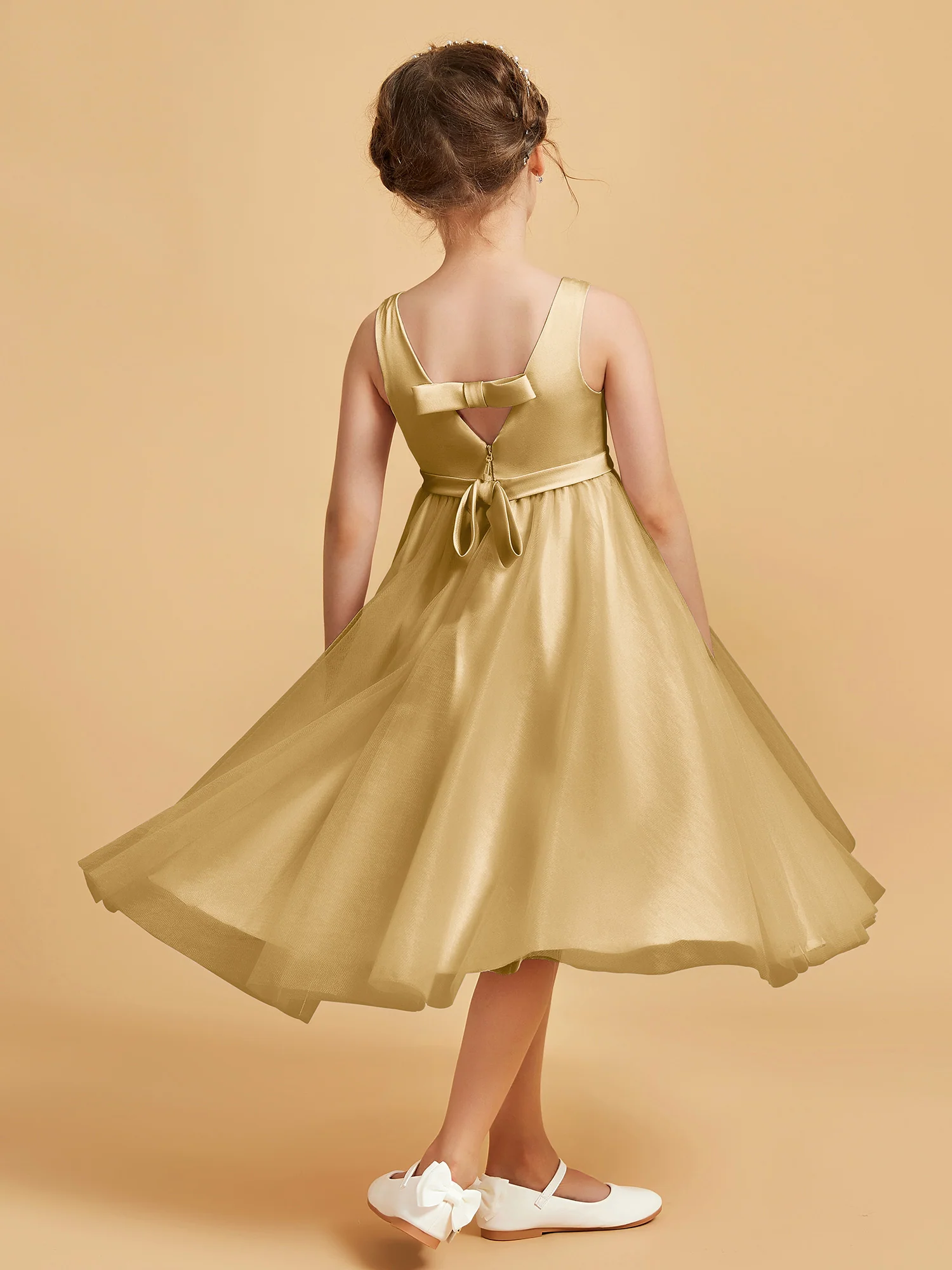 Sleeveless V-Neck Girl's Dress Gold - Image 2