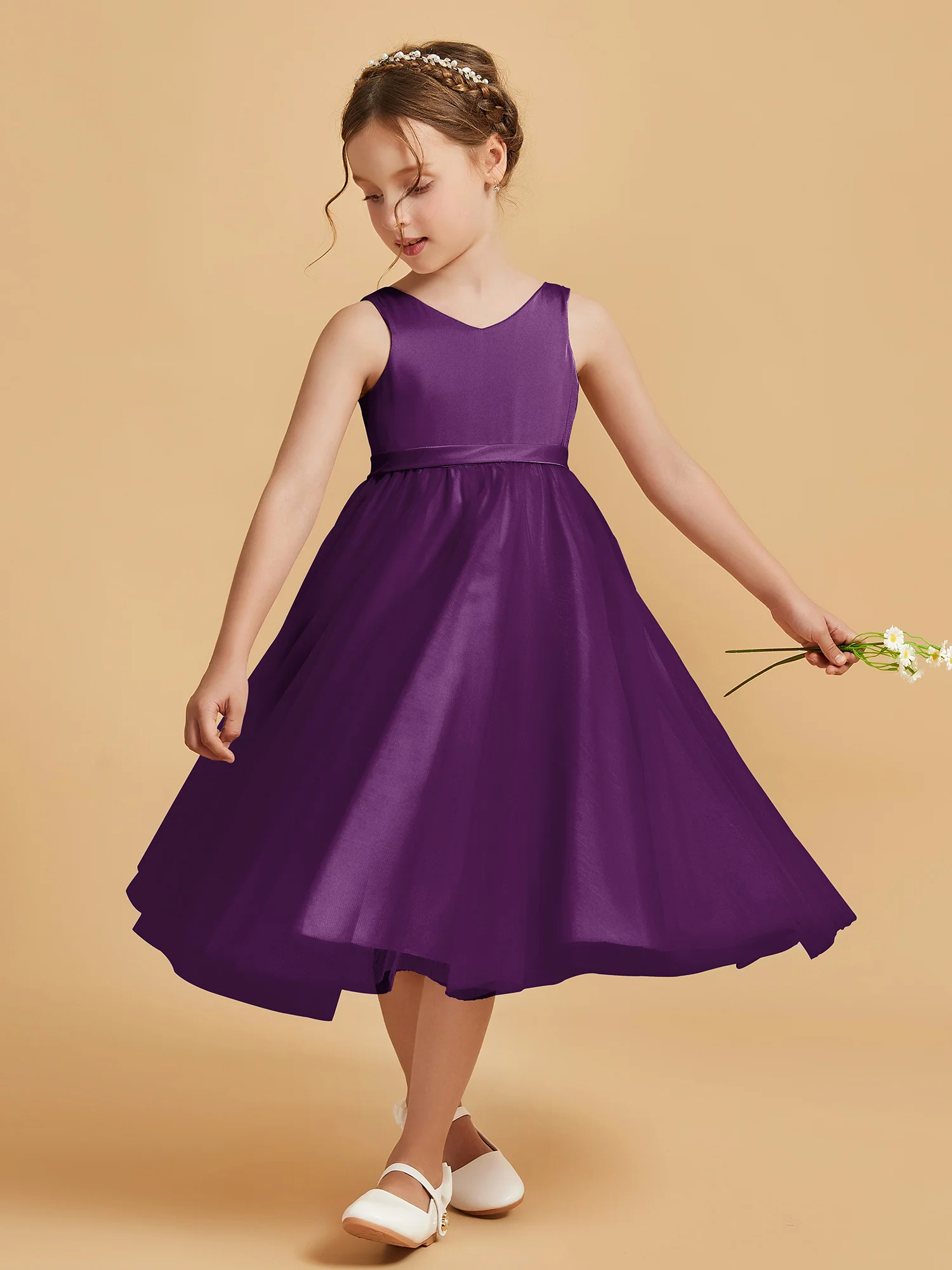 Sleeveless V-Neck Girl's Dress Grape - Image 3