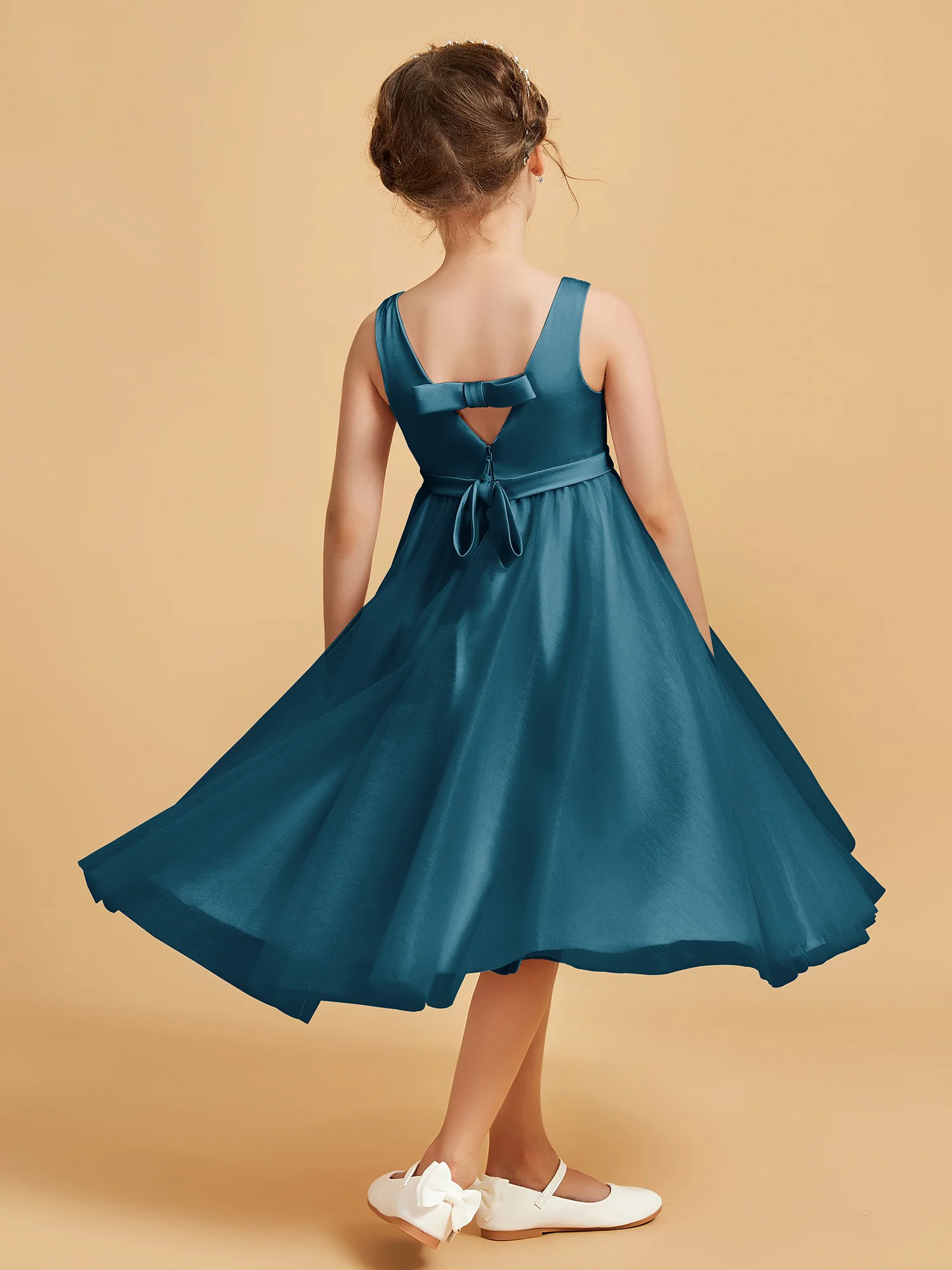 Sleeveless V-Neck Girl's Dress Ink Blue - Image 2
