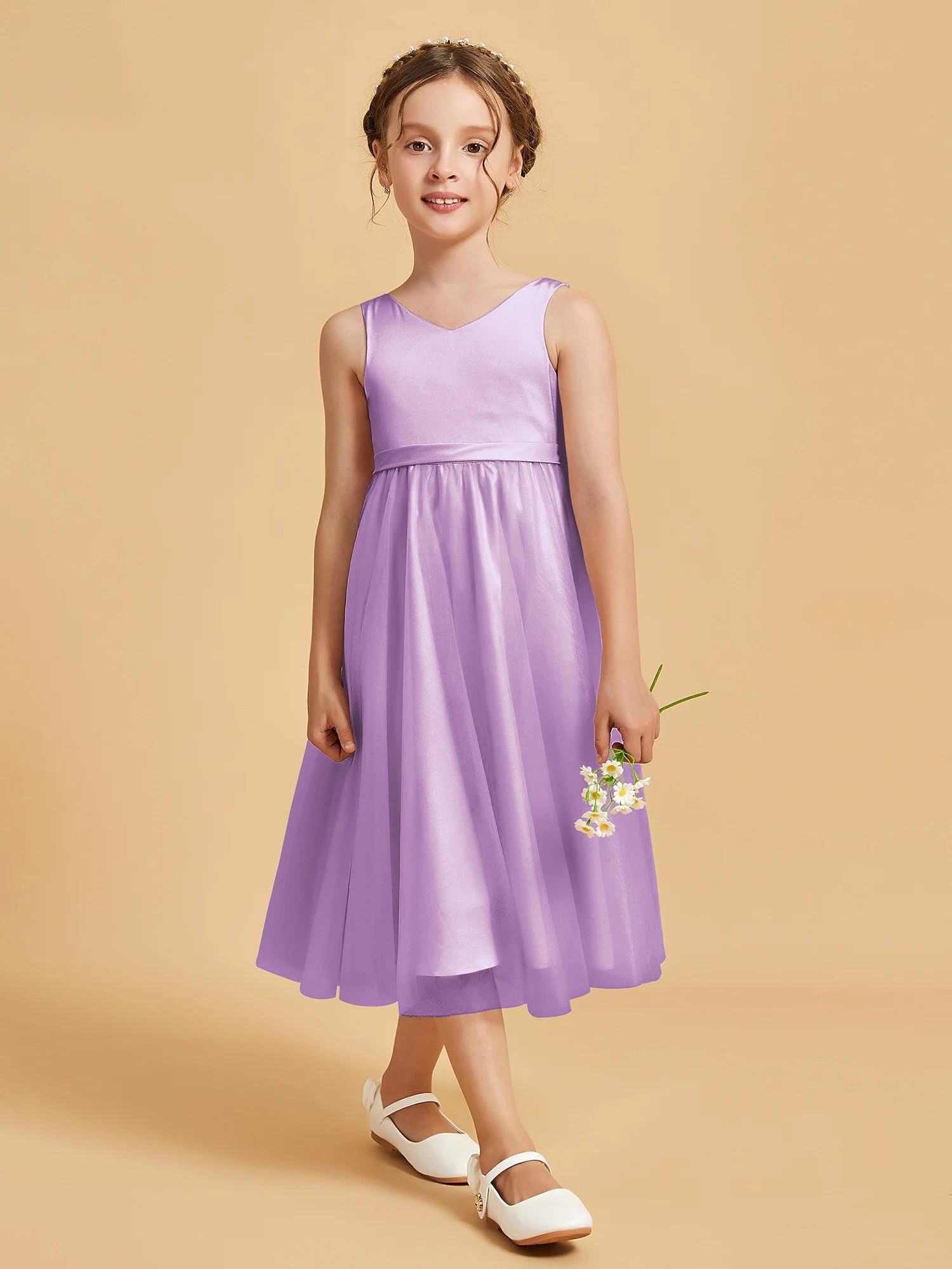Sleeveless V-Neck Girl's Dress Lilac