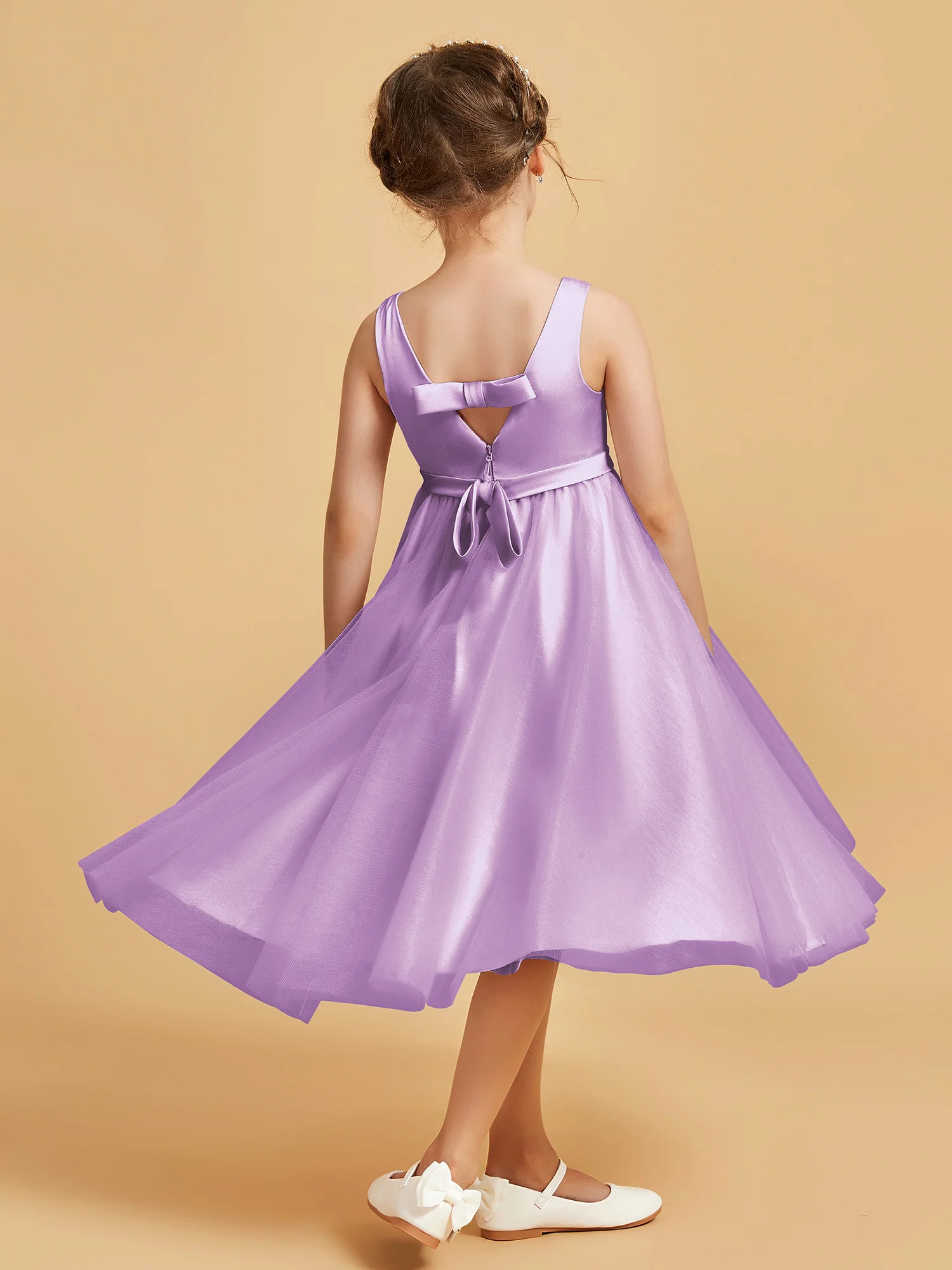 Sleeveless V-Neck Girl's Dress Lilac - Image 2