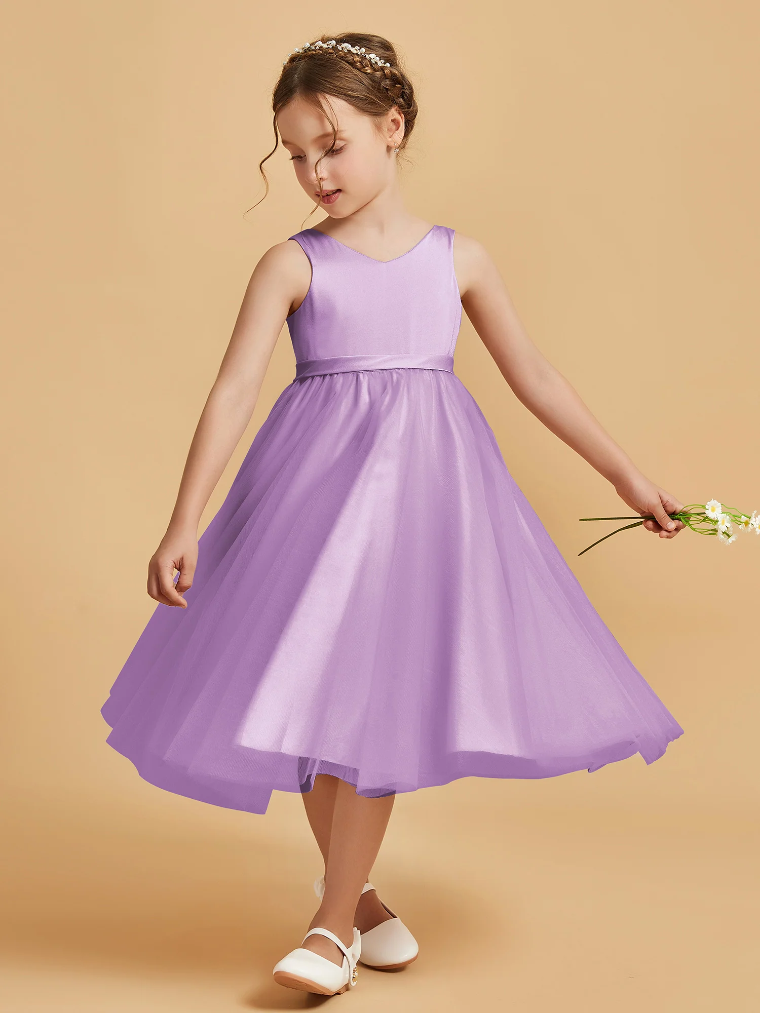 Sleeveless V-Neck Girl's Dress Lilac - Image 3