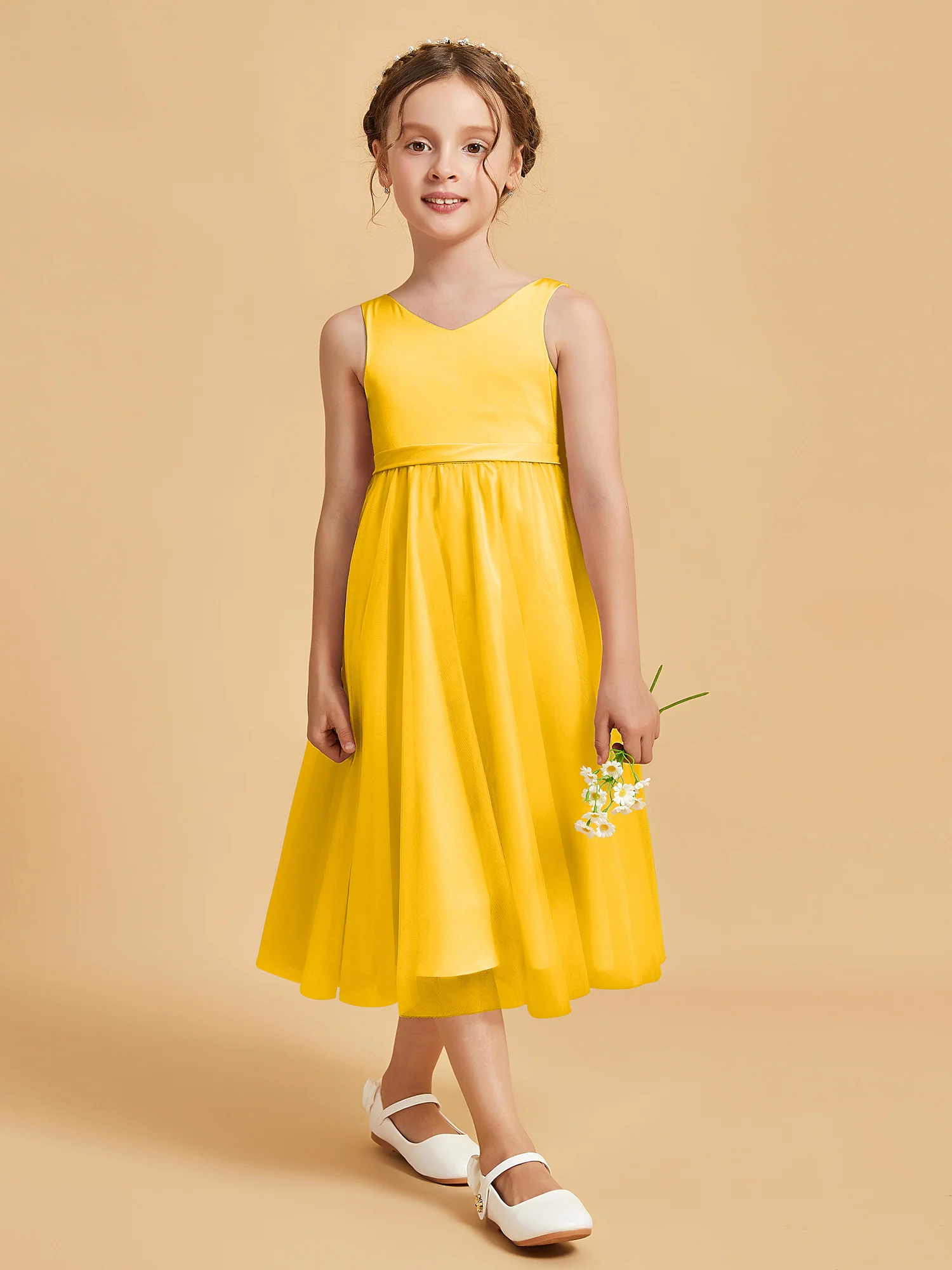 Sleeveless V-Neck Girl's Dress Marigold