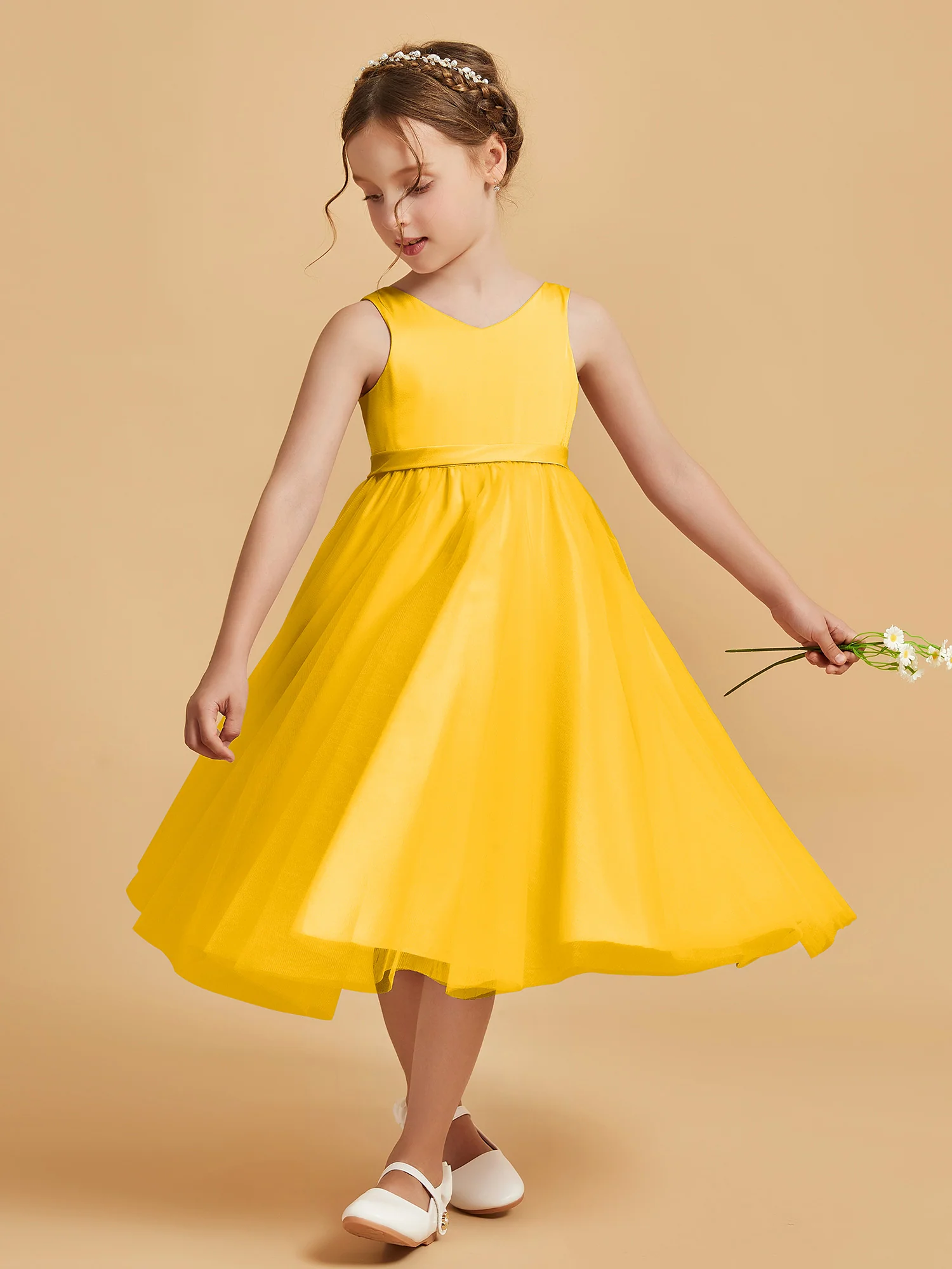 Sleeveless V-Neck Girl's Dress Marigold - Image 3