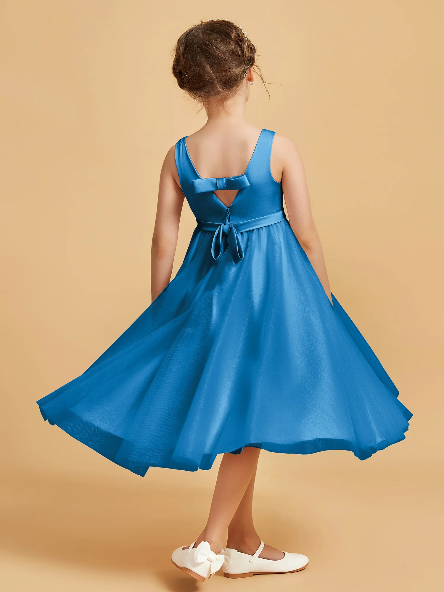 Sleeveless V-Neck Girl's Dress Ocean Blue - Image 2