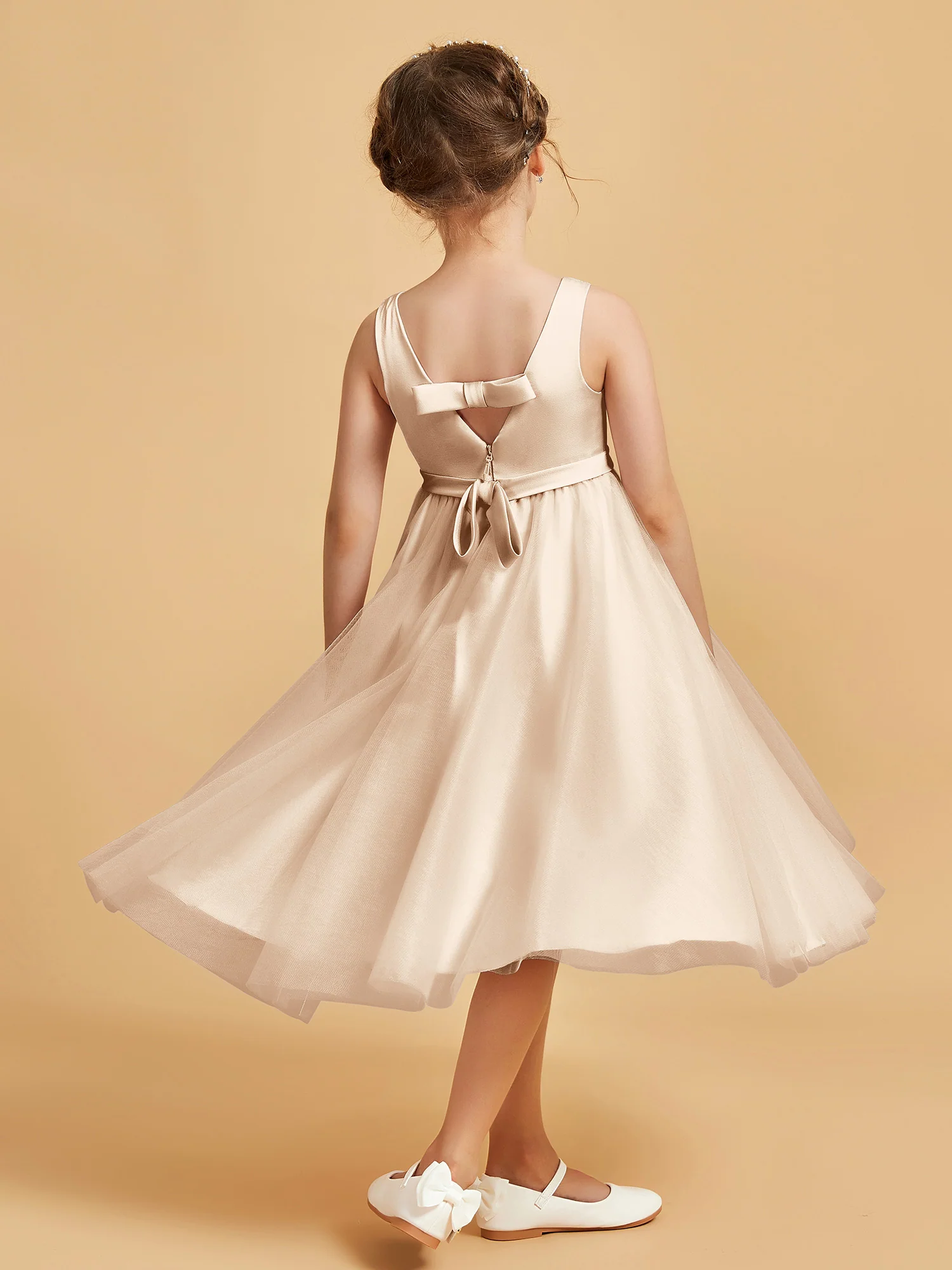 Sleeveless V-Neck Girl's Dress Peach - Image 2