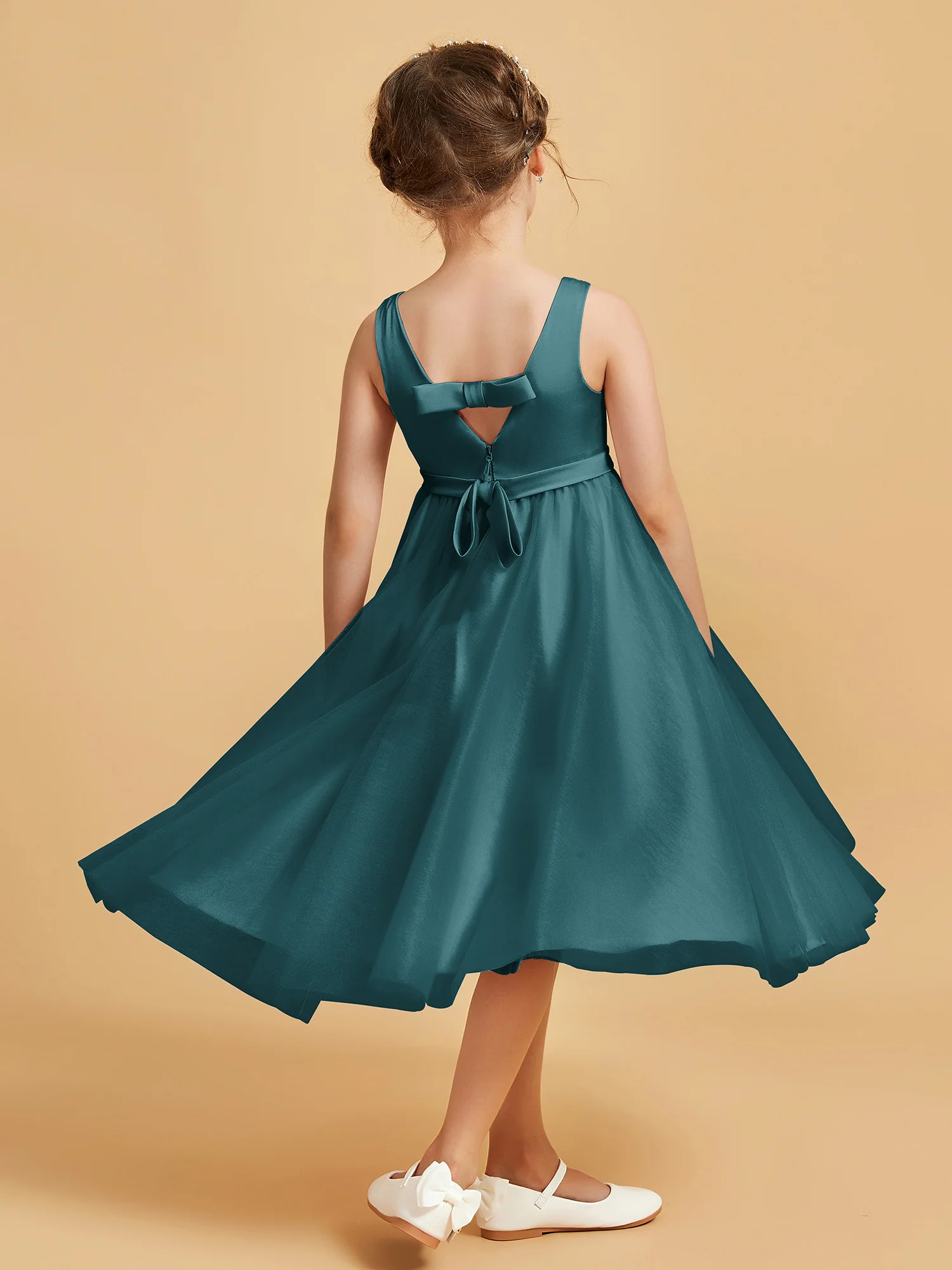 Sleeveless V-Neck Girl's Dress Peacock - Image 2