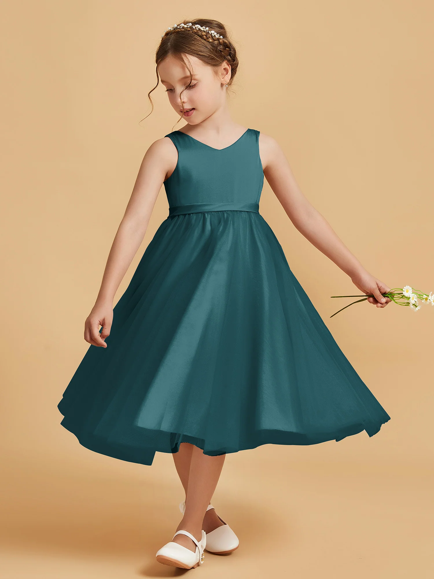 Sleeveless V-Neck Girl's Dress Peacock - Image 3
